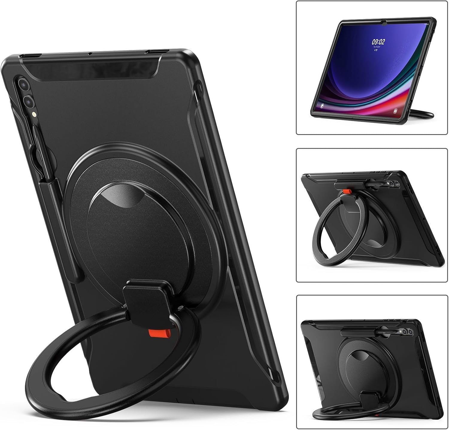 Compatible with Samsung Galaxy Tab S10 Ultra 14.6 inch 2024 SM-X920 Case with S Pen Holder & 360 Degree Swivel Kickstand Heavy Duty Hybrid Case Bumper Protective Kids Cover(Black)