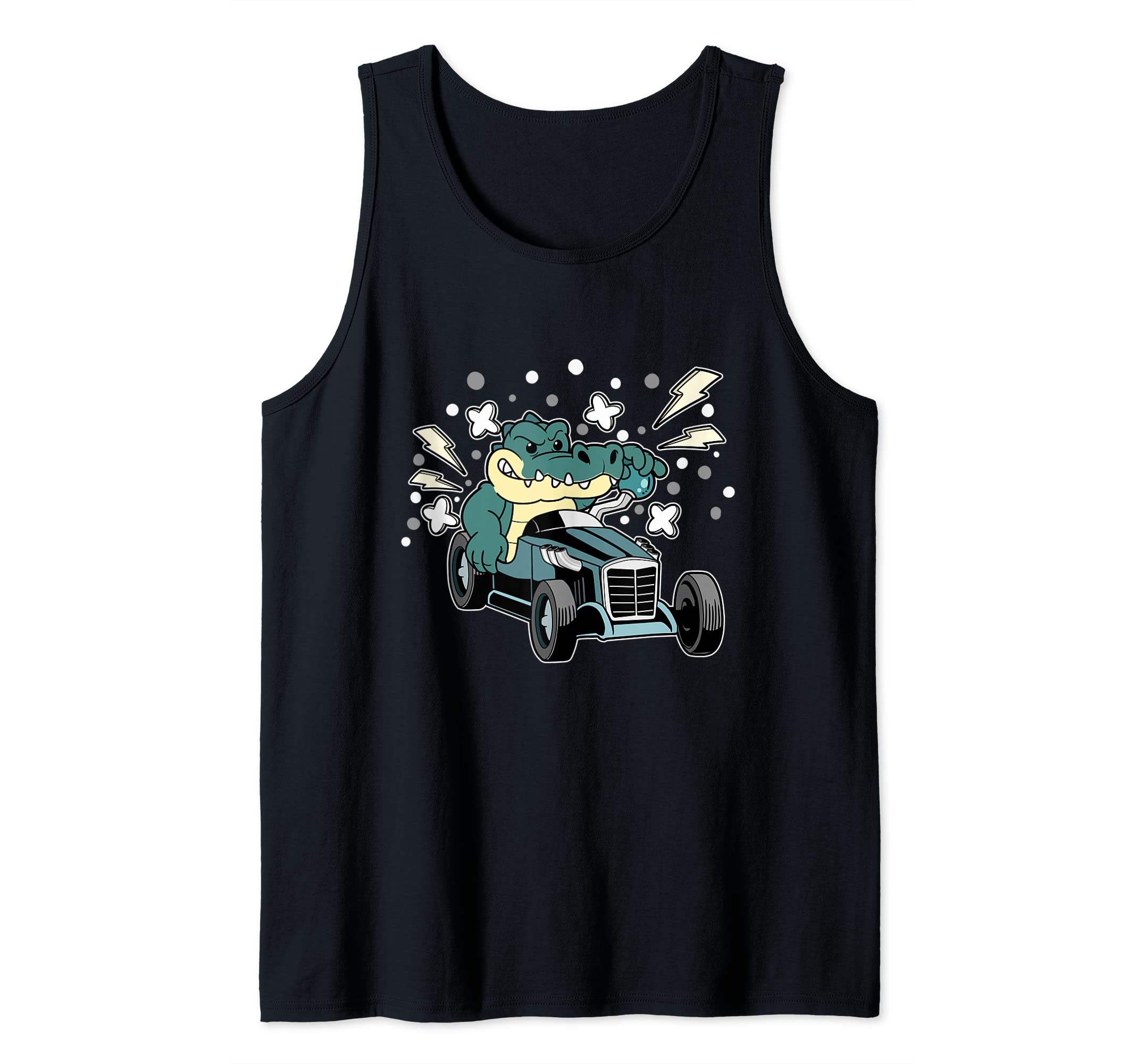 Funny Crocodile Croc Race Car Gator Racer Alligator Racing Tank Top, Black, S