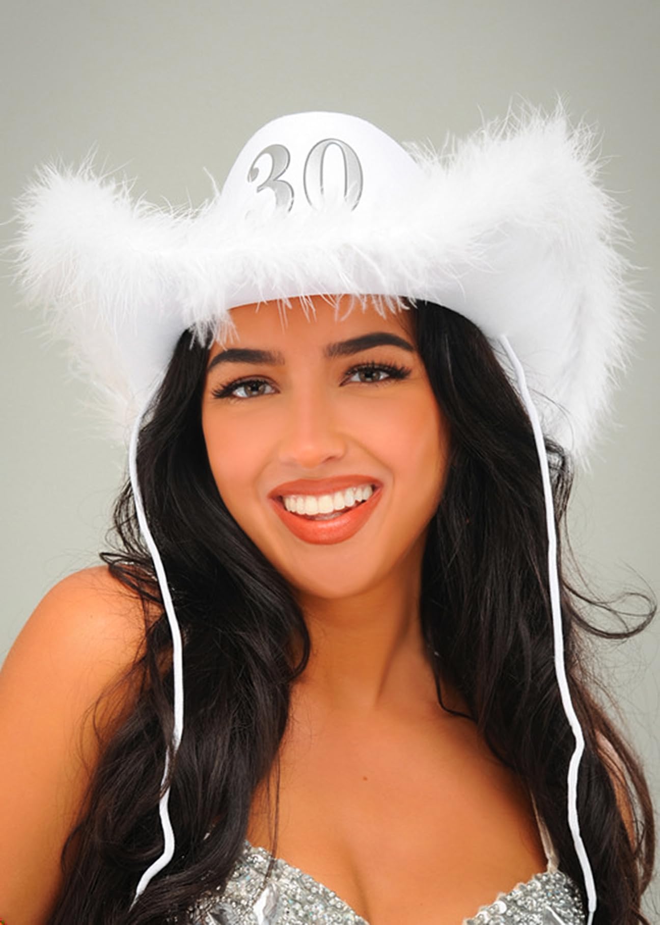 Struts Womens 30th Birthday White Fluffy Cowboy Hat