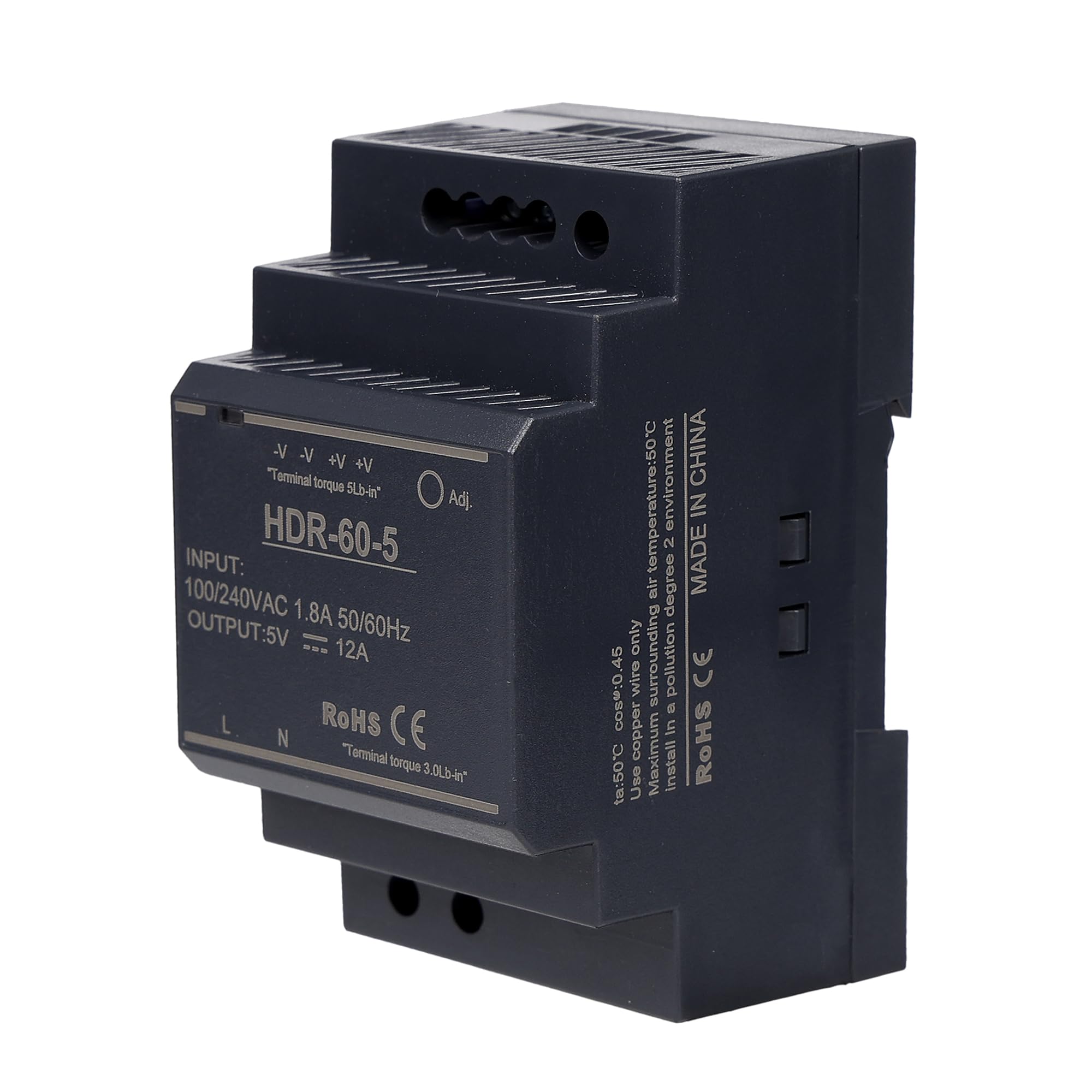 Stonenect Din-Rail Power Supply Transformer Switching Power Supplies Mountable Modular Power Supply for Industrial Automation Distribution Boxes Instrumentation (5V 12A HDR-60-5)
