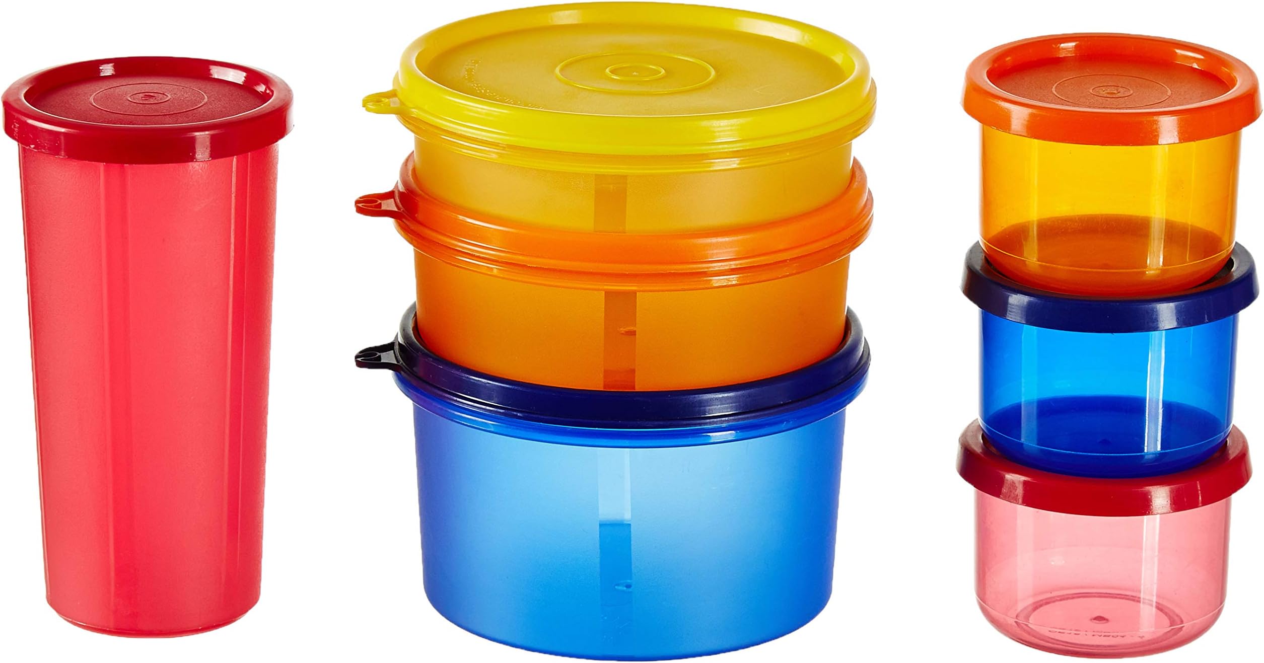 Amazon Brand - Solimo Food Saver Combo - Set of 7 Plastic Lunch Box & Left Over Multi Purpose Containers (535ml x 1, 290ml x 1, 190ml x 1, 350ml x 1, 150ml x 3)
