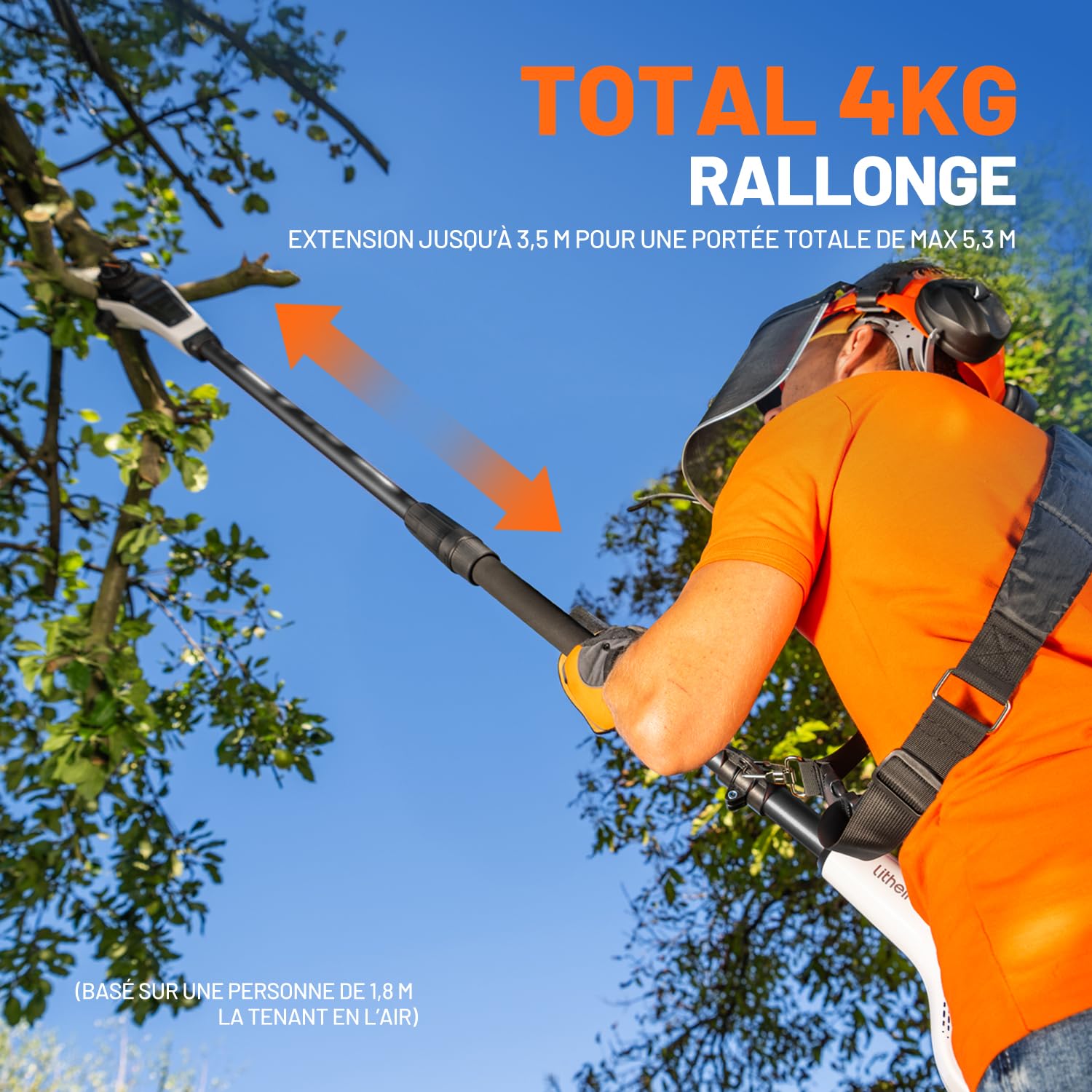 Litheli Élagueuse sur Perche avec Batterie U20-PS, Tronconneuse a Perche pour la Coupe et L’élagage des Branches (2,0Ah, Vitesse de Chaîne 8 m/s, Lame 20 cm, Accessoires Inclus)