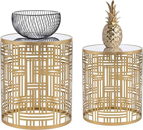 Decent Home Mesas auxiliares decorativas para interiores y exteriores mesas de noche redondas doradas juego de 2 dorado 2 disponible en Yaxa Colombia