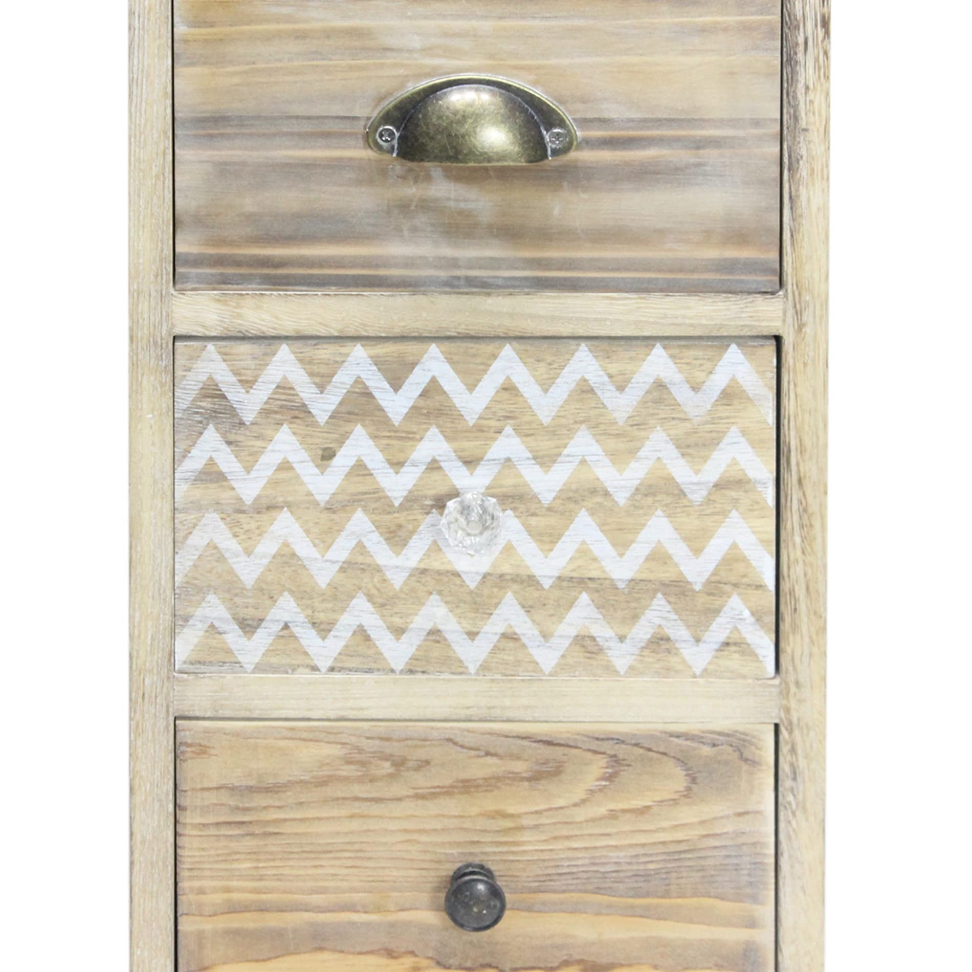 Rebecca Mobili Comodino Legno Vintage, Cassettiera Piccola, 4 Cassetti, Marrone Chiaro Bianco Shabby, Portaoggetti Biancheria - Misure: 81,5 x 30 x 30 cm (HxLxP) - Art. RE6619