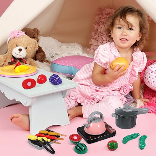 Miniatura 8 de UPKOCH Juego de utensilios de cocina simulados para niños, juego de cocina de 86 piezas con corte de verduras, accesorios de comida para niños,