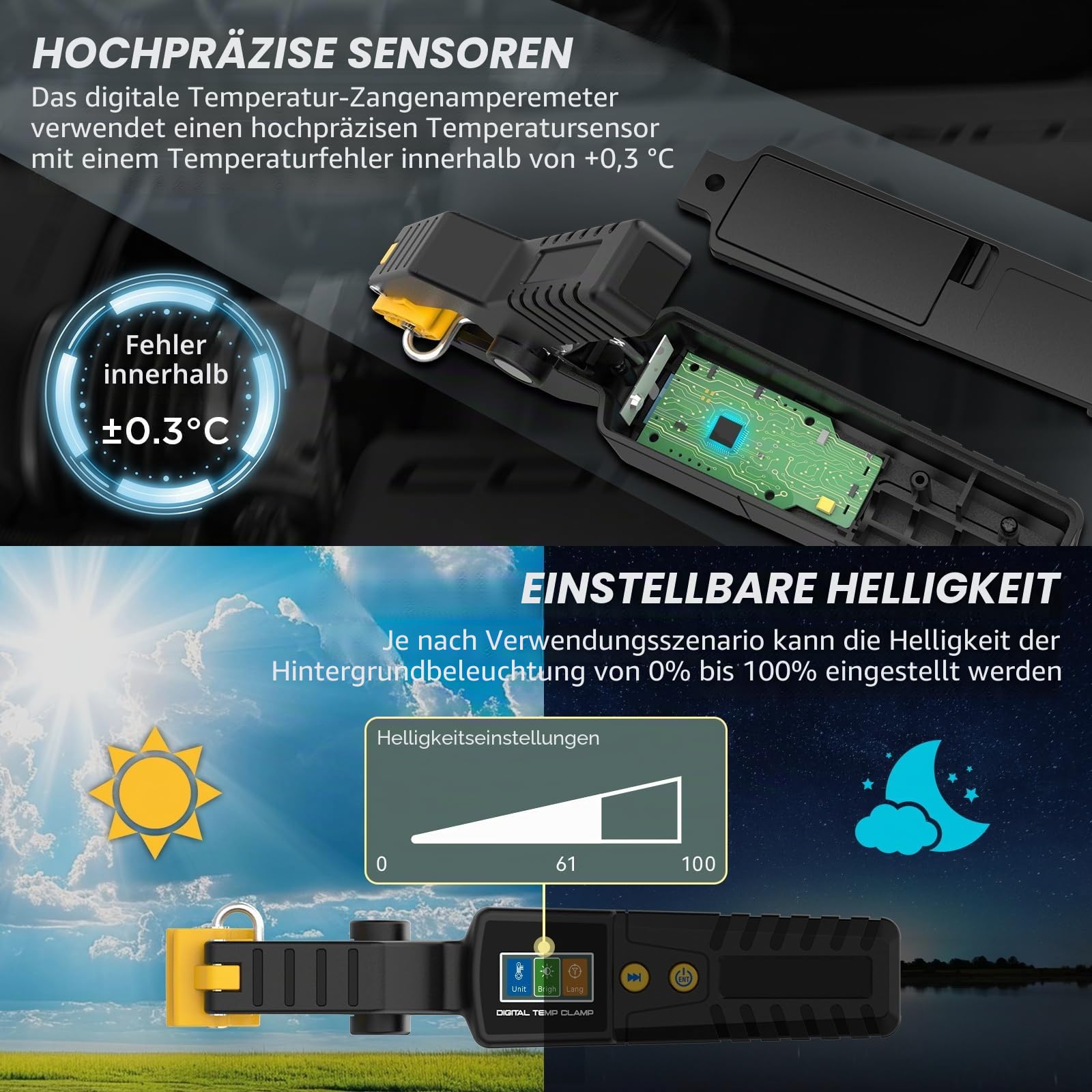 KAISAL HVAC-Rohrklemmen-Temperaturmessgerät, hochgenaues Echtzeit-Temperaturfühler, Datenwellenformanzeige, Temperaturklemmenmonitor für Heiz- und Kühlsysteme, Messbereich -50 ℃ - 260 ℃