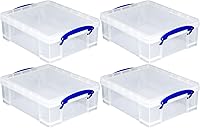 Vista 10 de Really Useful Box contenedor apilable de plástico de 8.1L con tapa de cierre y asas con clip incorporado para la organización del hogar y la oficina
