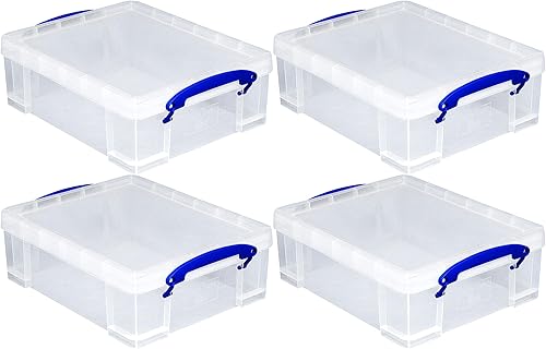 Really Useful Box - Contenedor apilable de plástico de 8.1 litros con tapa a presión y asas de bloqueo de clip integradas para organización del