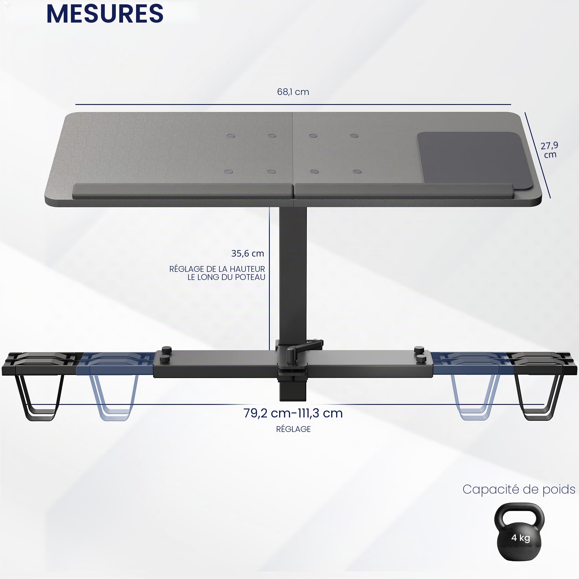 Vivo Support Universel en Bois pour Tapis de Course et Ordinateur Portable - Ergonomique Réglable avec Tapis de Souris et Support de Poignet - Stand-TDML4