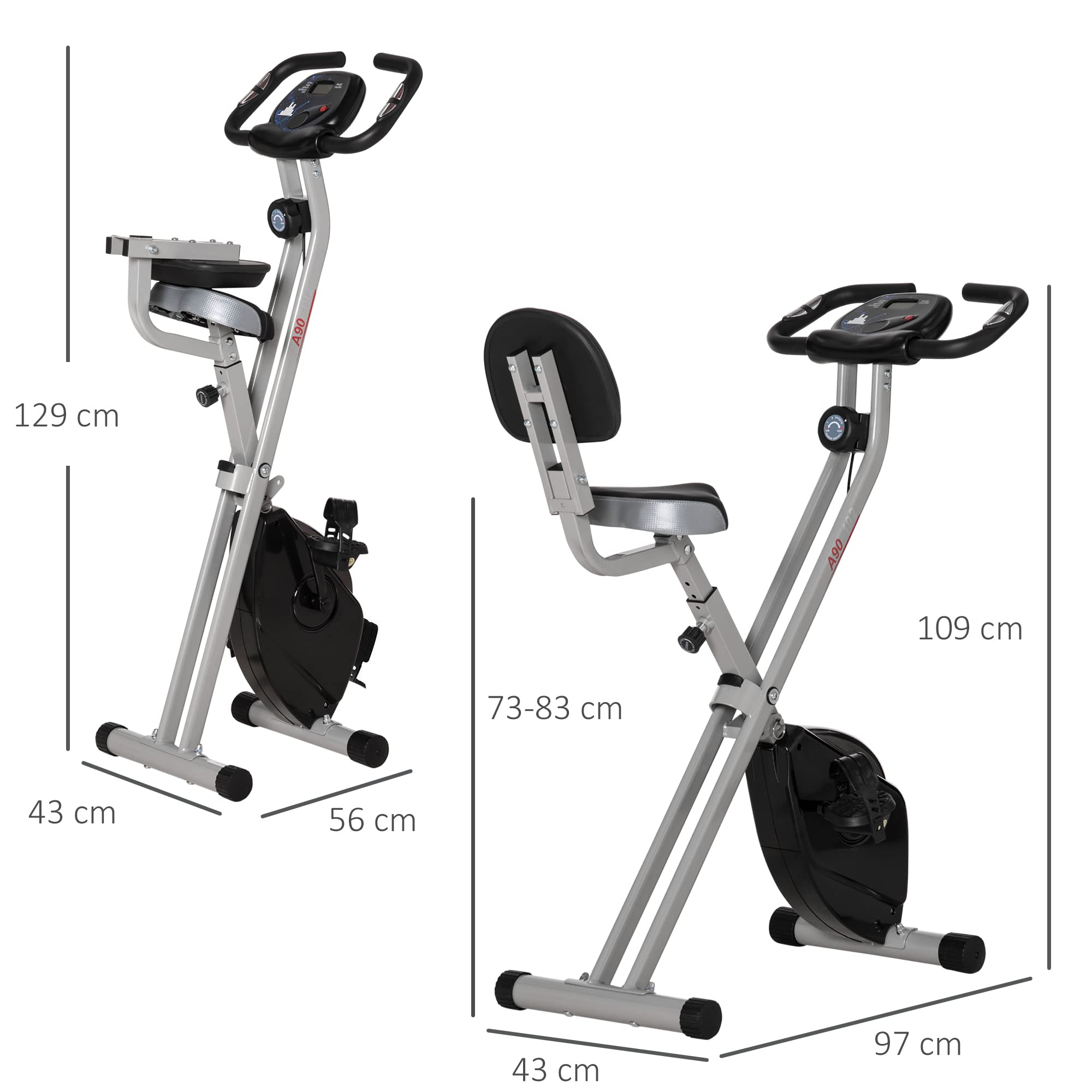 HOMCOM Vélo d'Appartement Magnétique Pliable avec 8 Niveaux de Résistance, Capteur de Pouls - Home Trainer Silencieux