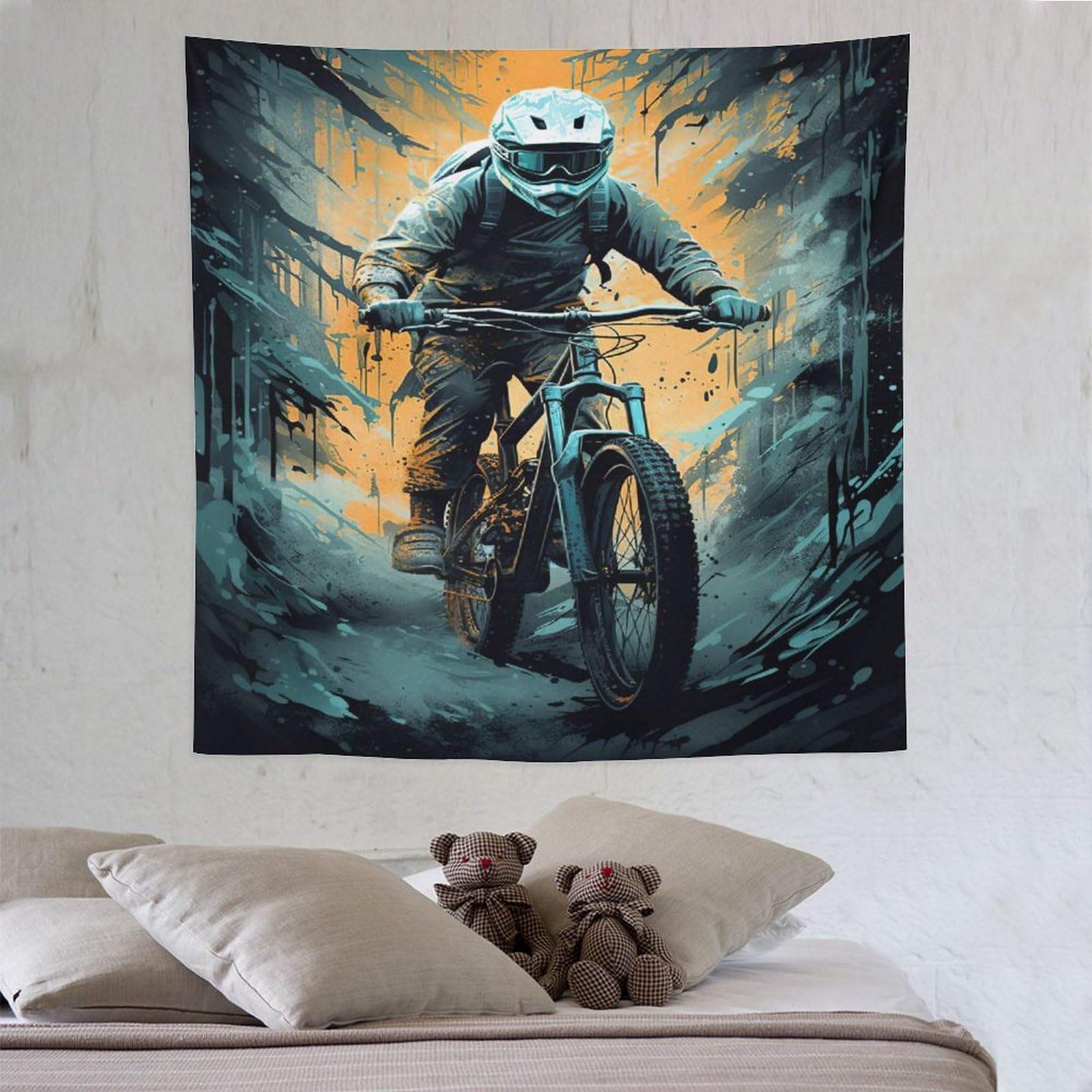 PAZZK Mountain Bike Tapestry Wall Cloth Wall Hanging Tapestry Wall Decoration Wall Art Tapestry Wall Cloths 150×150cm — image 1