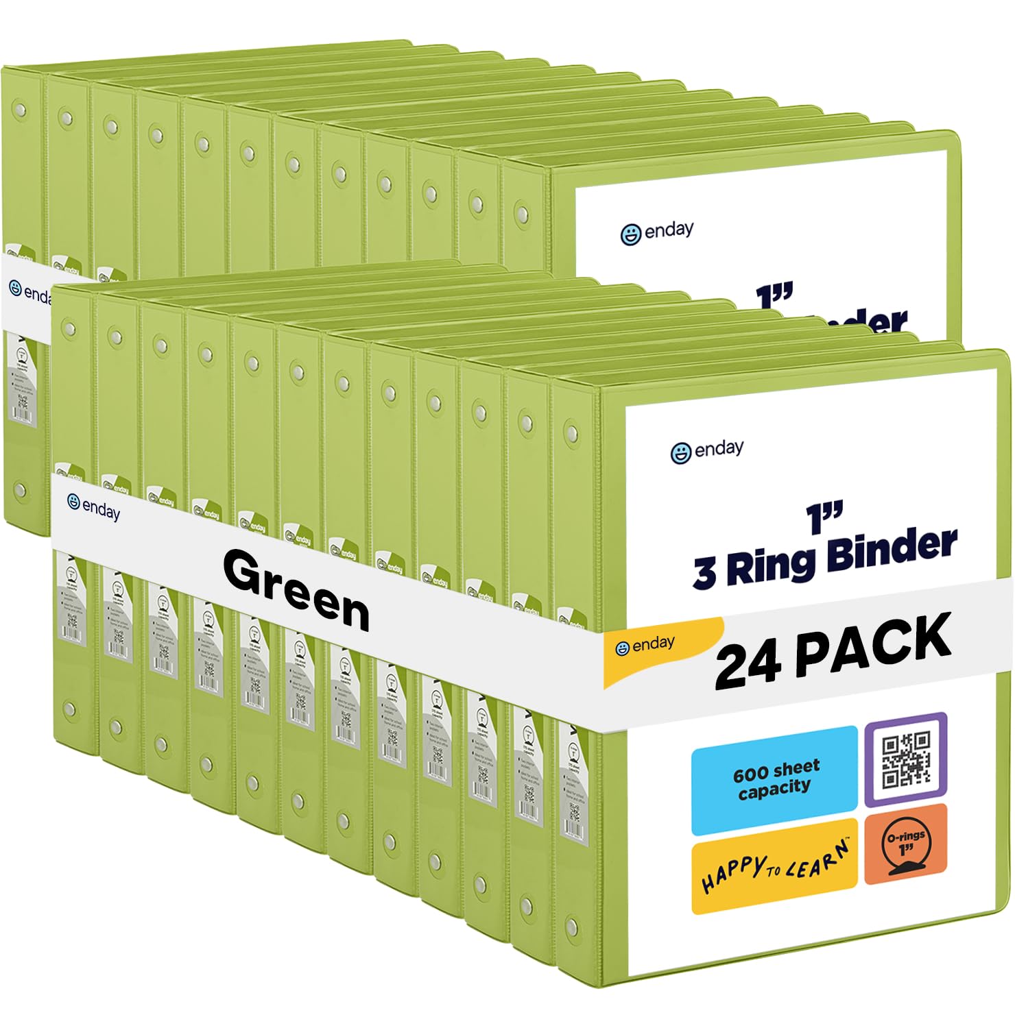3 Ring Binder Green, 1 Inch, 1” Clear View Cover with 2 Inside Pockets Round Ring Binder, Colored School Supplies Binders, Also Available in Pink Blue Purple Grey and Red (24 PC) – by Enday