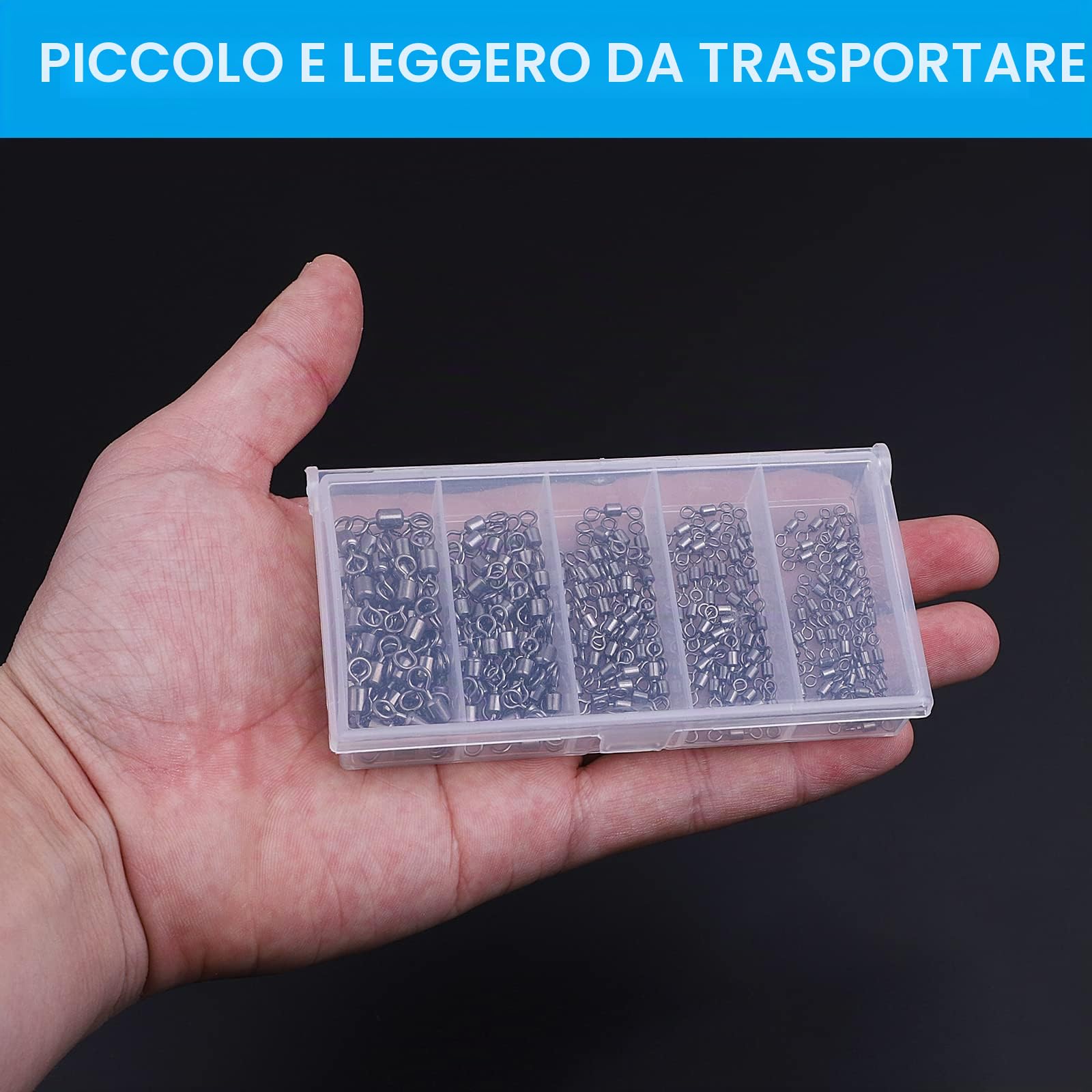 Realure 200 Pezzi Moschettoni Girelle Pesca Trota 5 Dimensioni Vortice da Pesca con Anelli Solidi Mulinello da Pesce Set Mulinello Vortice Pesce Accessori Girella 4# 6# 8# 10# 12#