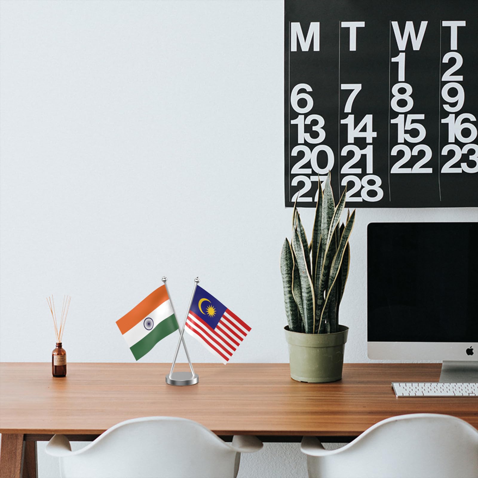 The Flag Company India & Malaysia Cross Table Flags | 4x6 Inch Flags | Stainless Steel Poles & Base | Premium Desk Flag for Office, Events & Diplomatic Display 1