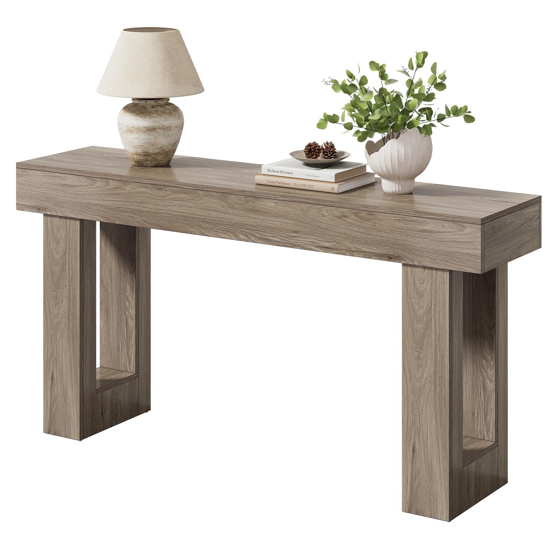 LITTLE TREE 63-Inch Long Console Tables for Entryway, Large Sofa Table Behind Couch, Grey Wooden Entry Foyer Hallway Table, Industrial Console Sofa Tables for Living Room