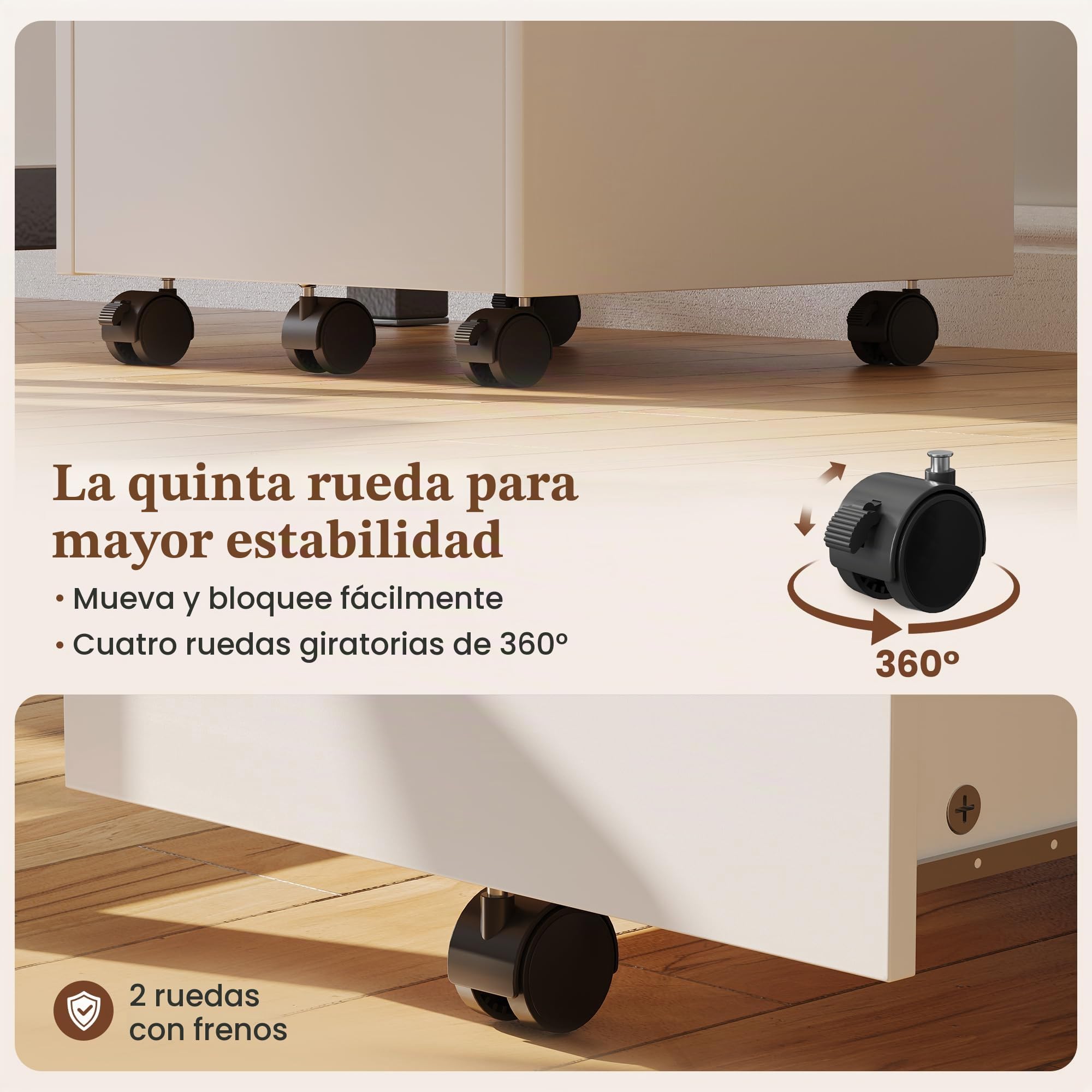 YOUDENOVA Cajonera Escritorio con 5 Ruedas, Cerradura, 2 Cajones Archivador con Barra Colgante, Cajonera Oficina con Ruedas Giratorias, Armario Almacenamiento para Papel A4, 40X40X57 CM, Blanco