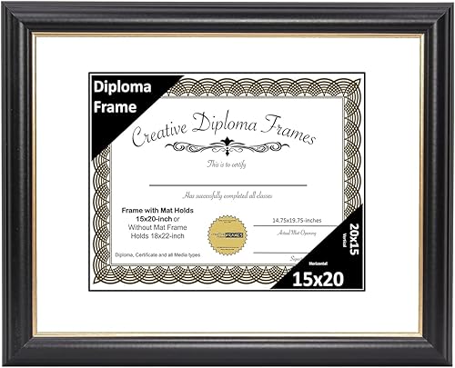 Vista 87 de Creative Picture Frames Marco para diploma Rockefeller de 9 x 12 pulgadas, color negro con borde dorado, muestra un certificado de 9 x 12 pulgadas