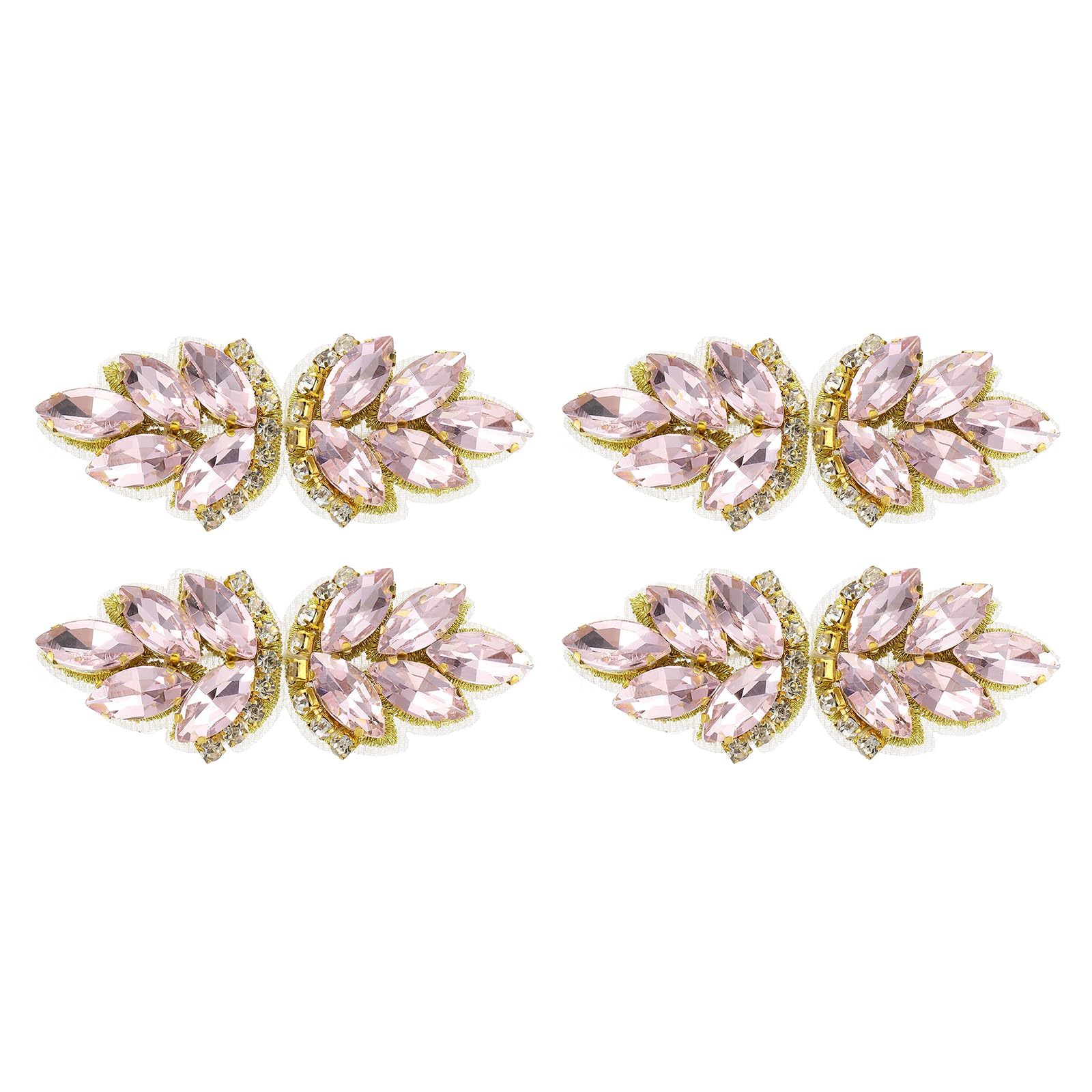 sourcing map 4Pcs Rhinestone Crystal Applique, Handmade Beaded Patches Sew on Patch Crystal Sewing Applique for Bridal Sash Wedding Dress Shoes Bags, Pink/Light Gold