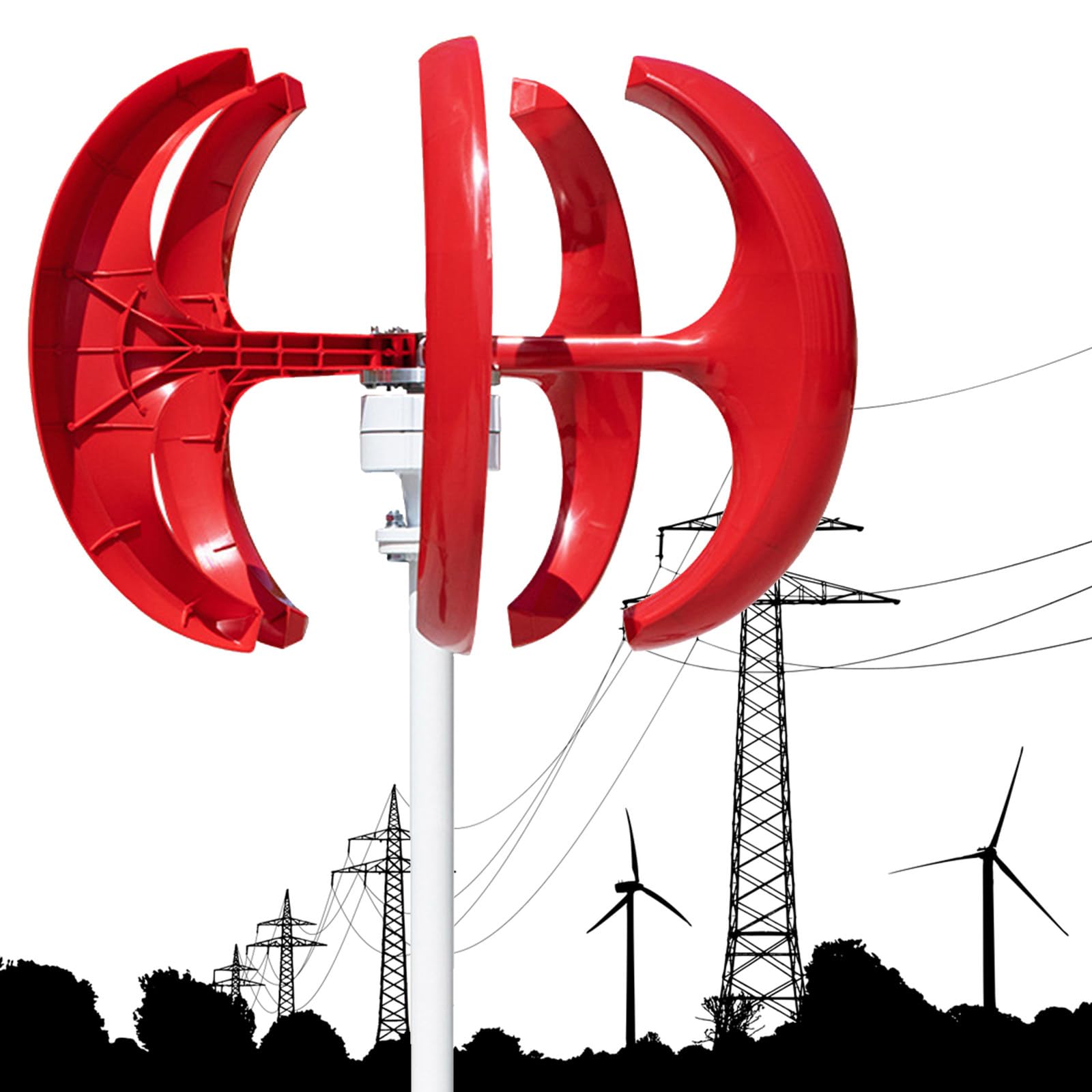 Windturbine, 600 W, 24 V, windturbine, starter, verticale windgenerator 5 bladen, windturbine, met controller, wit