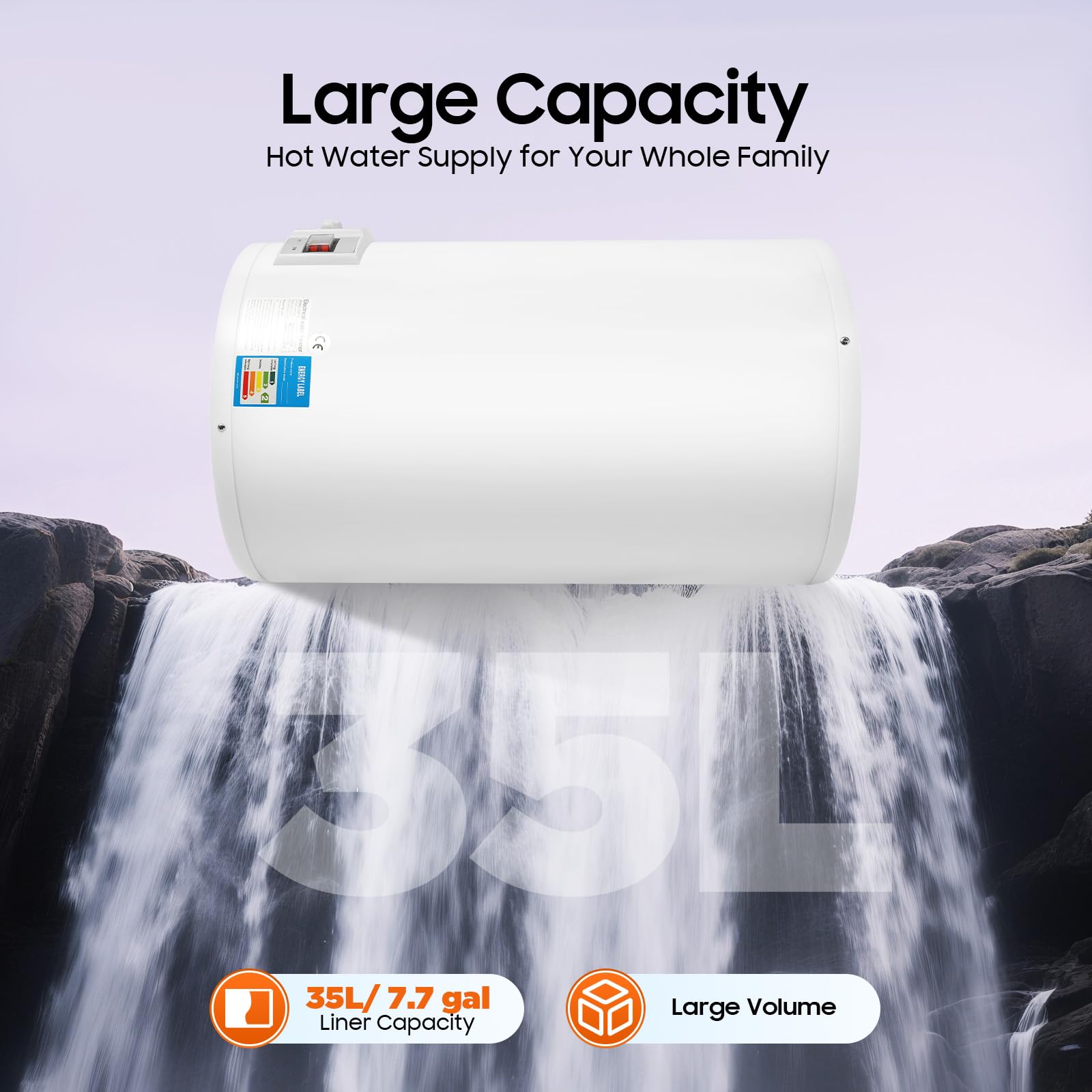 Chauffe-eau électronique EU 50 L, 2 kW, 220 V, chauffe-eau instantané avec soupape de sécurité et panneau d'affichage de la température, chauffe-eau électrique jusqu'à 75 °C pour cuisines et toilettes