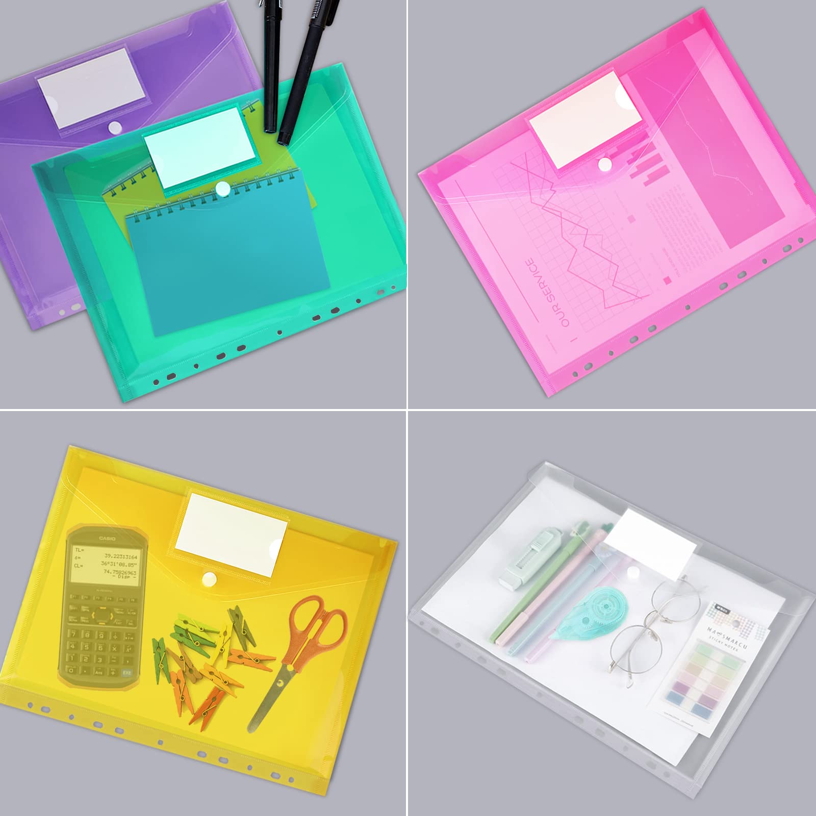 Sosayet Cartellina Portadocumenti a4, 30 Pezzi Buste Portadocumenti Trasparenti A4, Cartelline Plastica con Apertura a Busta e Bottone per Casa Ufficio Scuola (6 Colori)