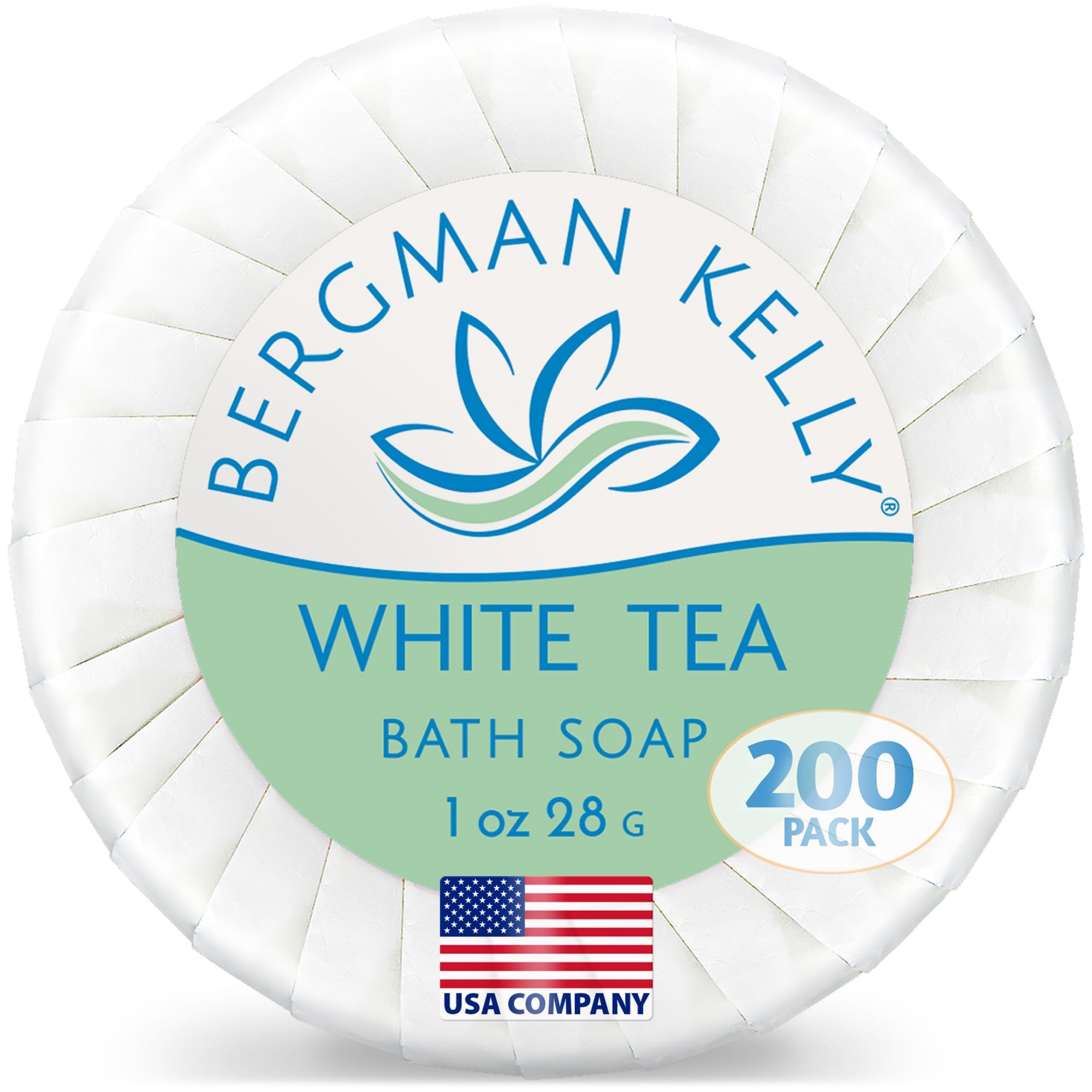 BERGMAN KELLY - Sapone per hotel - tè bianco, 1 oz, 200 PK - Sapone da bar di lusso in formato da viaggio, mini sapone rotondo avvolto singolarmente - Piccoli articoli da toeletta per Airbnb, Motel
