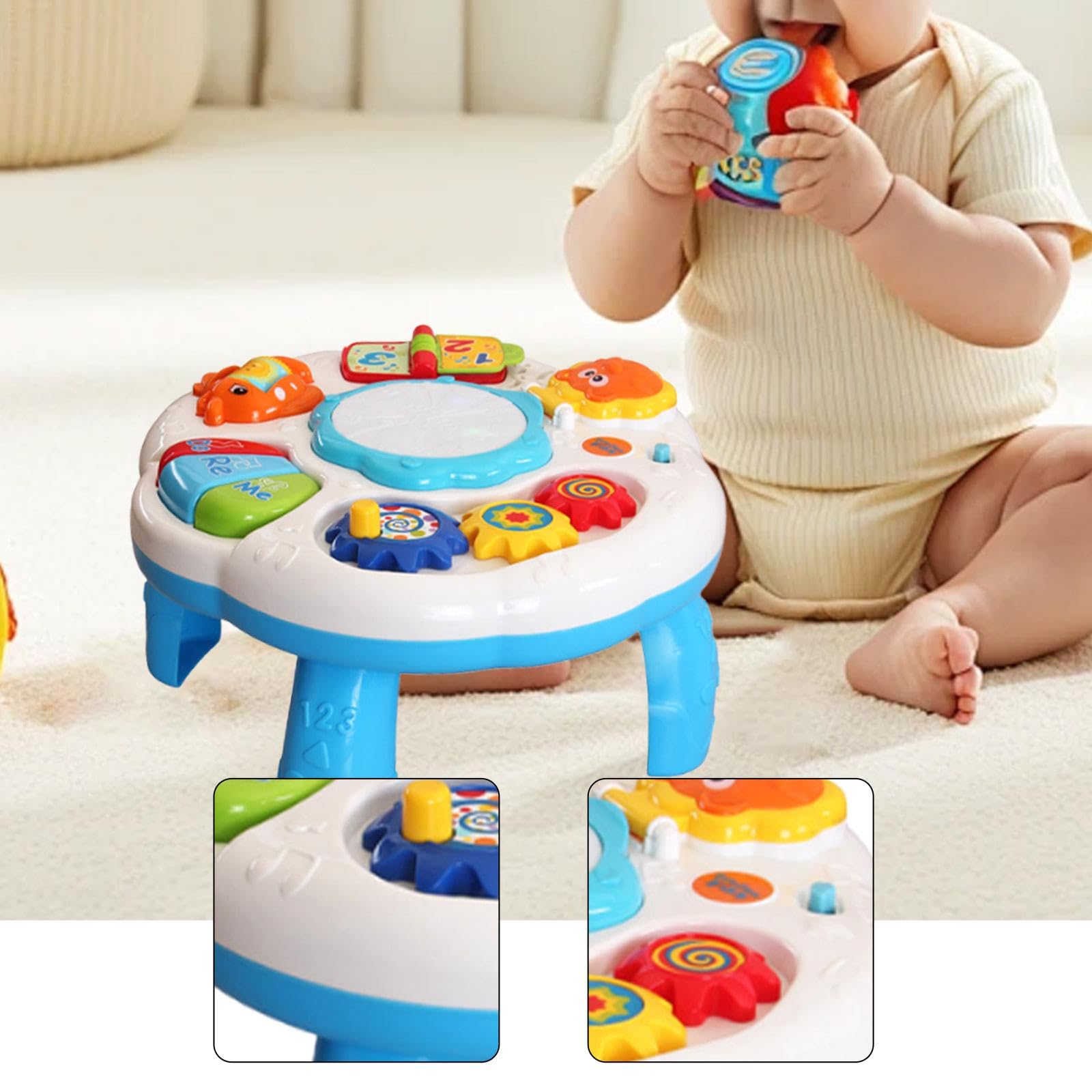 Mesa de Aprendizaje Musical Interactiva con Efectos Luminosos Y Canciones para Estimulación Sensorial en Bebés Apto para Uso en Casa O Guardería, Blanco