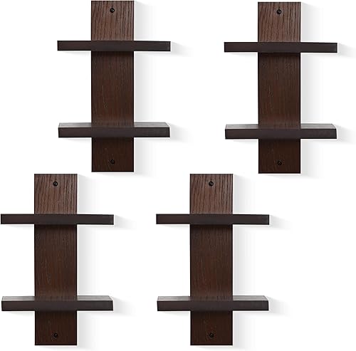 PHOENANCEE Estantería vertical de pared de 2 niveles, estantes flotantes de columna, estantería decorativa apilable moderna para decoración del