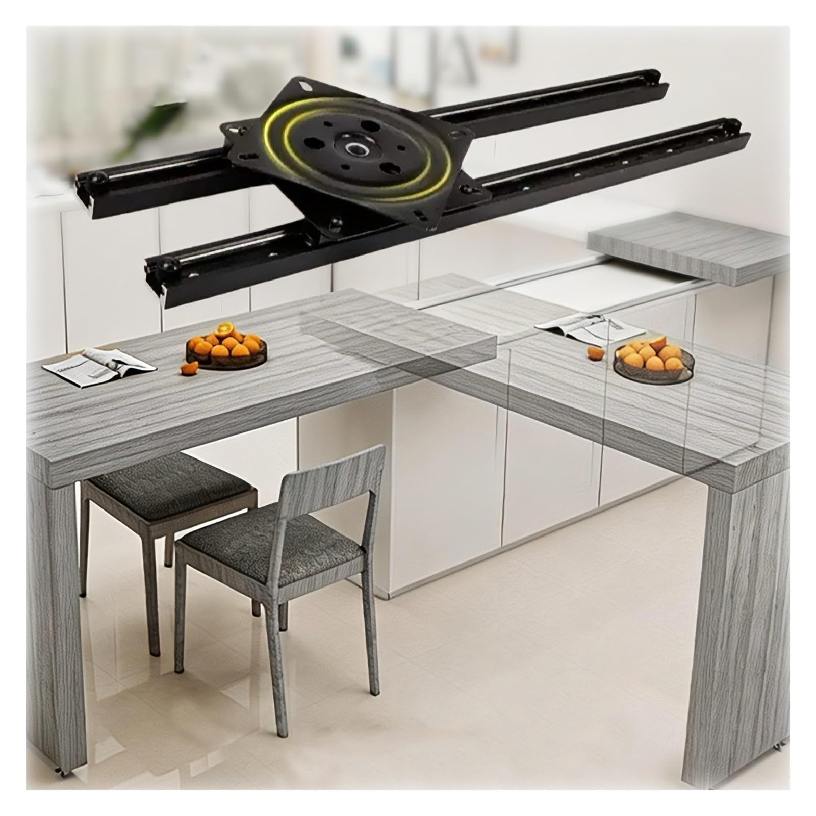 Guias Correderas Extensión Oculta Para Mesa De Isla De Cocina, Mecanismo De Mesa Giratoria De Alta Resistencia Con Plato Giratorio/ruedas, Riel Deslizante Extensible