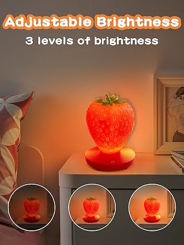Miniatura 2 de WLHONG Pequeña Luz Nocturna Lámpara de Mesa de Fresa, Lámparas de Mesita de Noche 3 Modos Iluminación Táctil, Luces LED Lindas de Escritorio