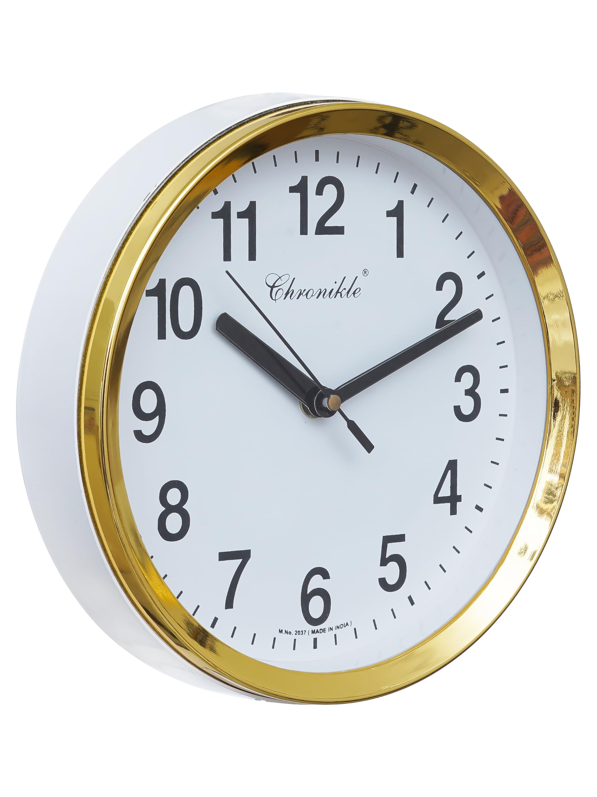 CHRONIKLE Elegant Round Plastic Case White Dial Analog Wall Clock for Living Room Home Decorations Office Gifts (Size: 20 x 4.5 x 20 CM | Color: Golden | Weight: 278 Gram)
