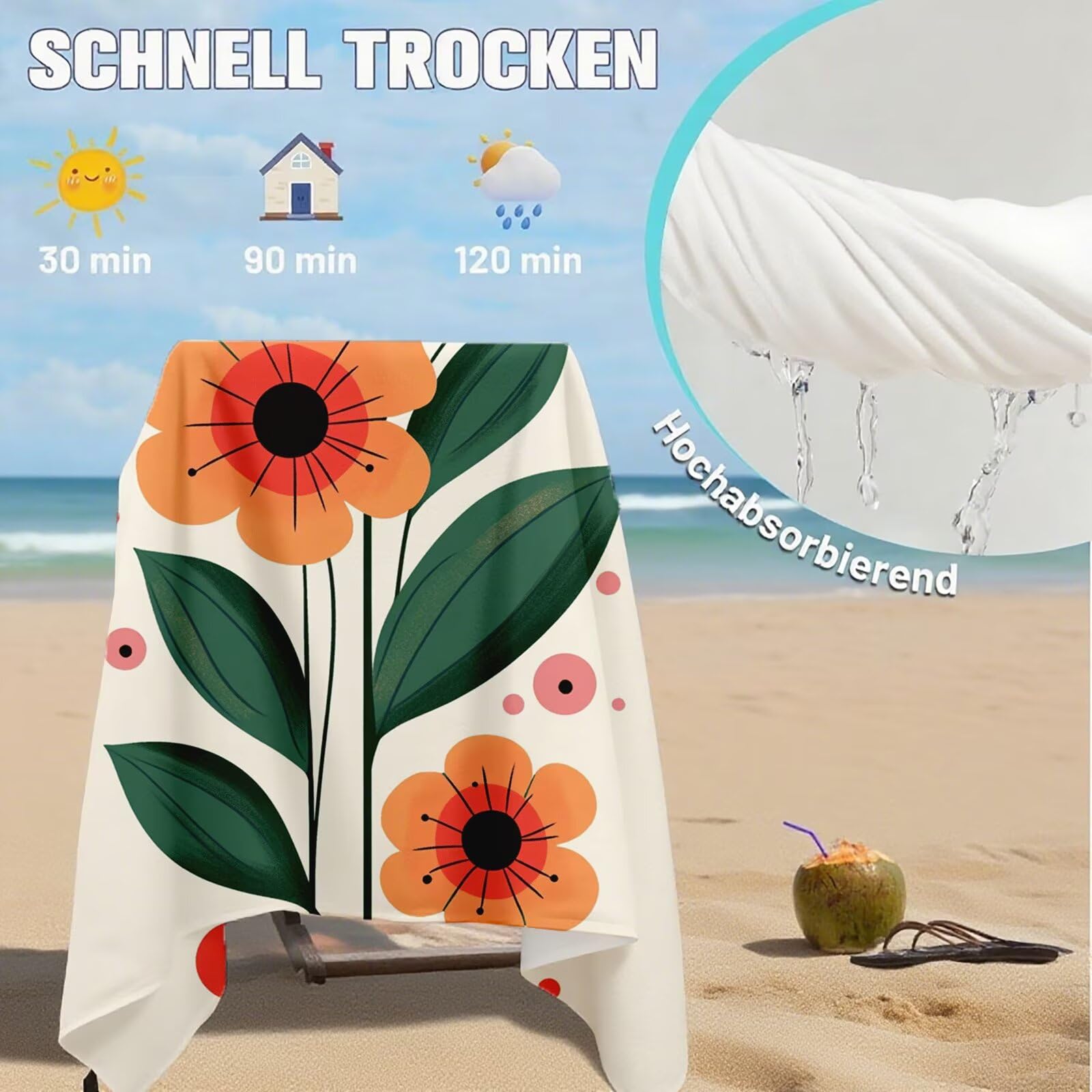 Toallas de Playa Microfibra Flor Toalla Playa Grande 180x90 cm Mujer Hombre Secado Rápido Absorbente Toallas Gimnasio Suave Sin Arena Ligera Toalla Microfibra para Playas Piscina Viajes Camping Q-207