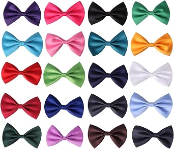 JIAKAI 20pcs Pre-tied Bow ties,Solid Color Adjustable Bow Tie Collection, For Kids And Boys10 Mixed Color, 2 of each color,Random Color