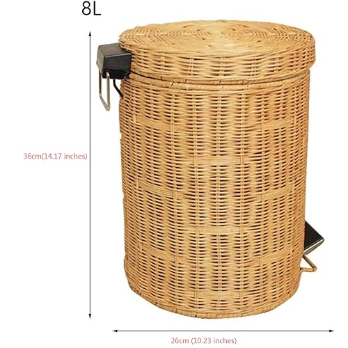 Miniatura 3 de Cubo de basura redondo de mimbre con tapa, cubo de basura tejido a mano tipo pie, cubo de basura separado en la oficina y la sala de estar, canasta