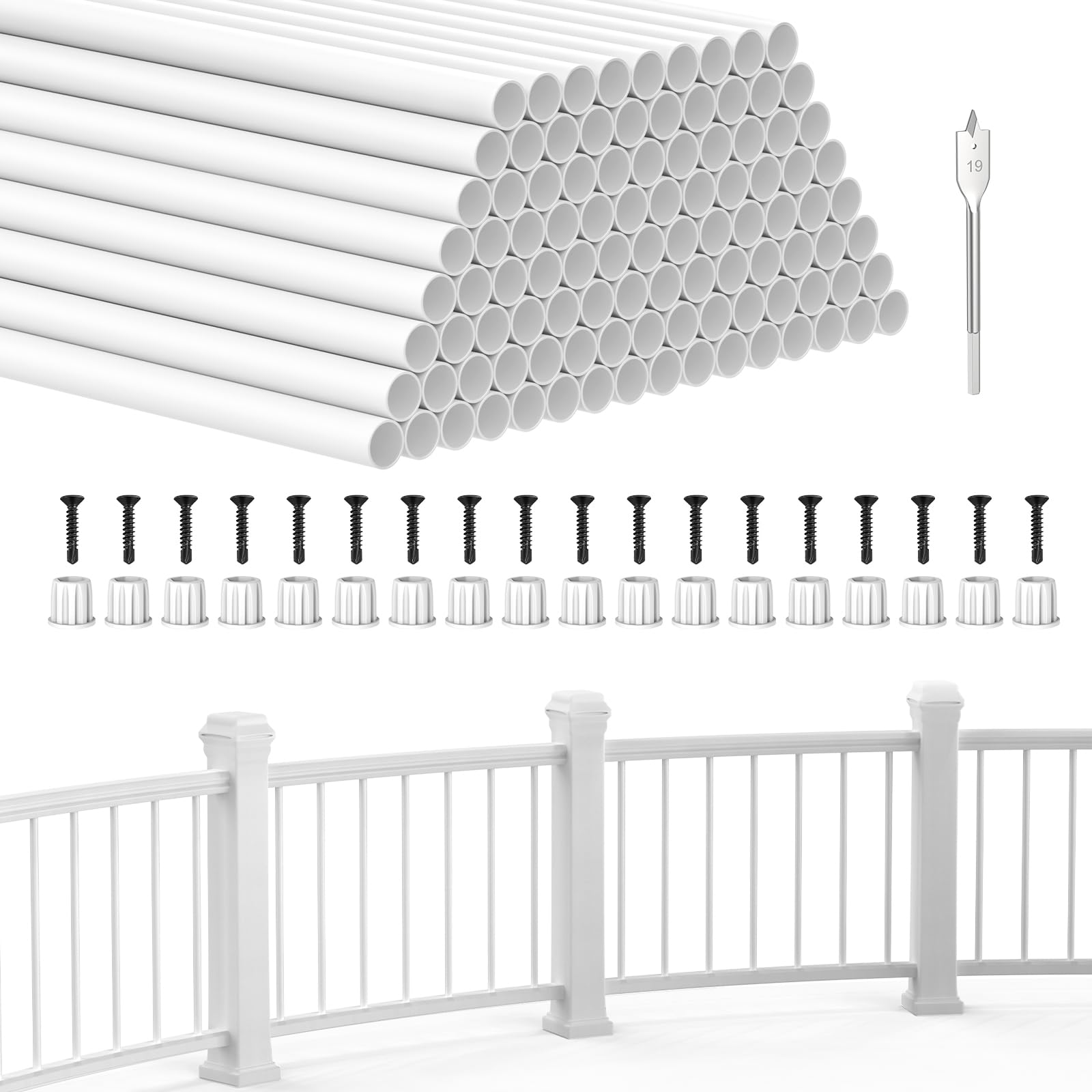 BLIKA 100 Pack 32" Aluminum Deck Balusters with Anti-UV Baluster Connectors, 3/4" Diameter Round Aluminum Balusters for Deck Railing, White