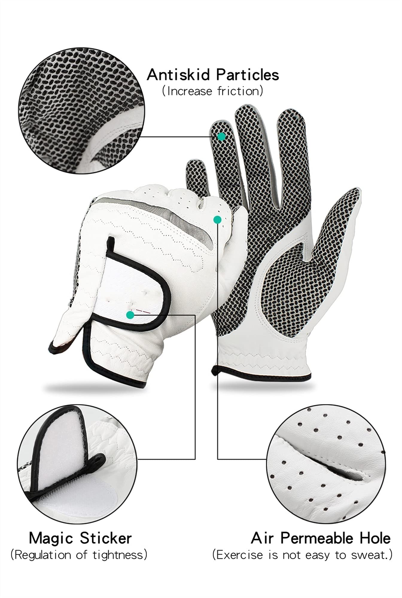 Golfhandschuhe Herren, Golfhandschuhe 2 stücke Leder Golfhandschuhe Herren Links rechts Hand Weiche Atmungsaktive Golfhandschuhe Golf Accessoires
