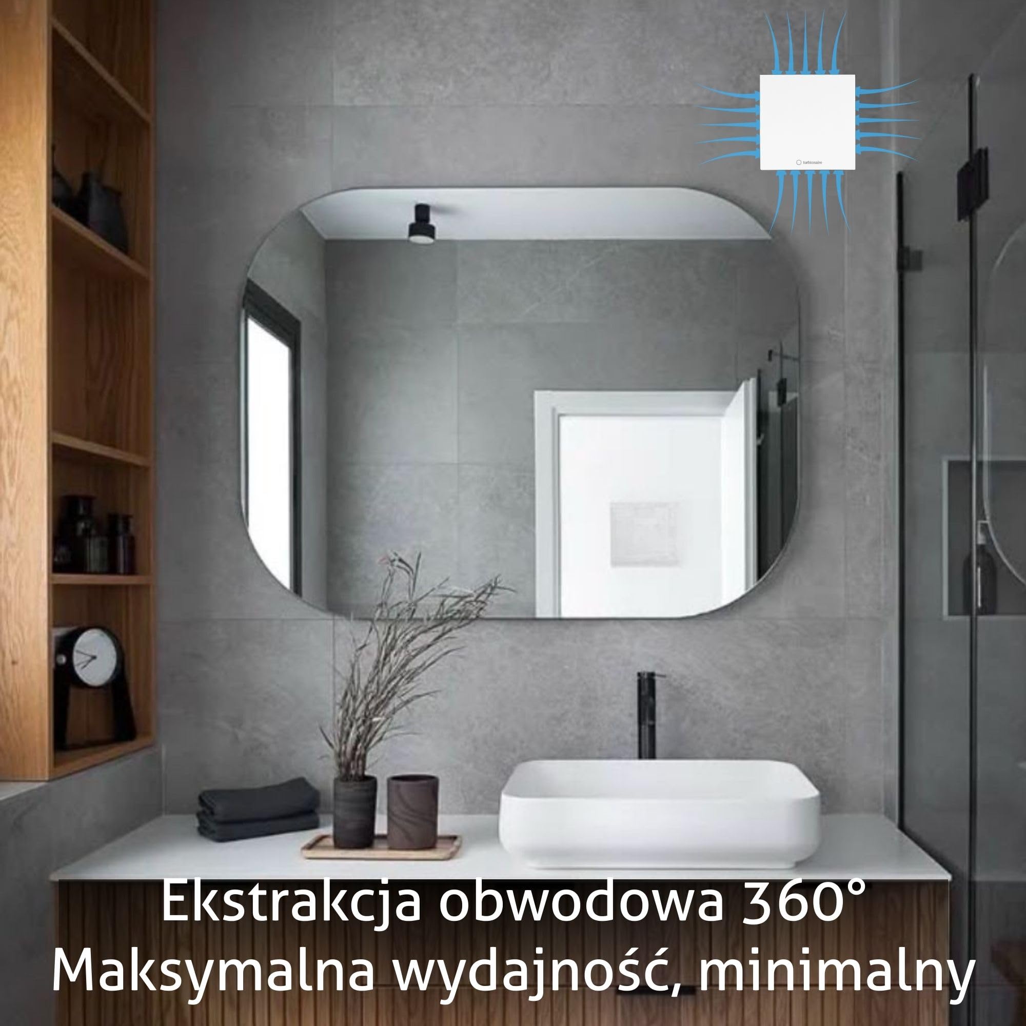 Turbionaire Arte 100 SW wentylator łazienkowy 100 mm, 80 m³/h, Biały, Minimalistyczny design, Cicha, Ochrona przed przeciągiem, Osysanie obwodowe, Ochrona IPX4