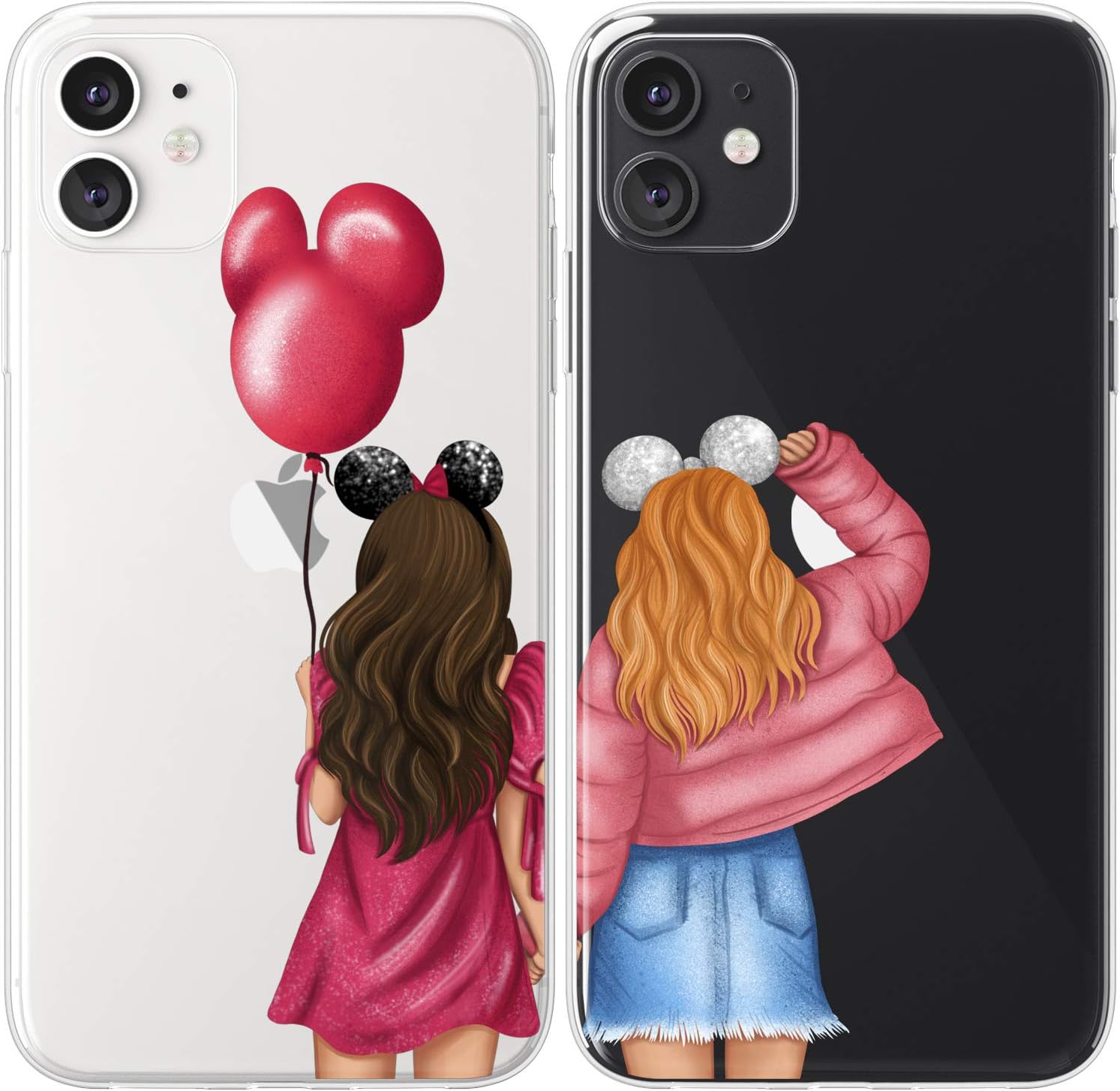 Mertak Matching Cases Compatible with iPhone 16 15 Pro Max 14 Plus 13 12 Mini 11 SE XS S25 S24 Besties BFF Cover Girlfriends Mouse Ears Best Friend Brunette Ginger Hair Girly for Daughter Cartoon