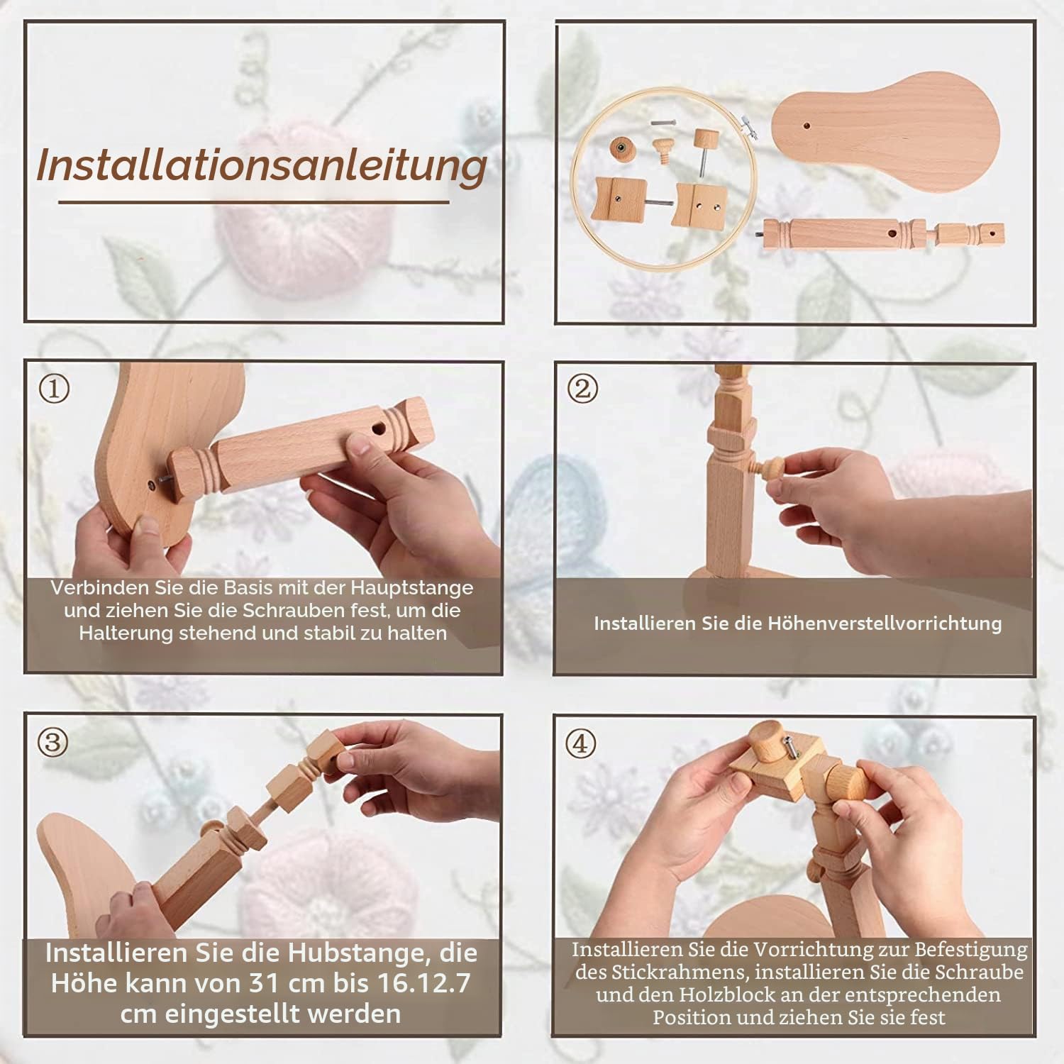 Stickrahmen Halterung aus Holz mit Runder Stickrahmen, Stickständer aus Holz für Tisch und Couch mit Kreuzstich Ring für Handarbeiten Kunsthandwerk Nähprojekte von Poweka