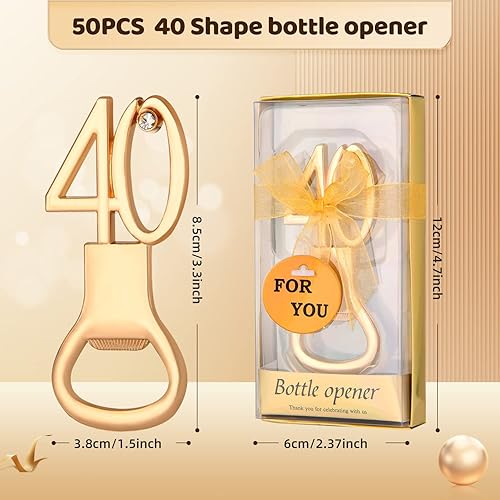 Miniatura 2 de VZCBZC 50 recuerdos dorados de fiesta de cumpleaños 70 con diamantes de imitación, perfectos para invitados, 70 abridores de botellas de cerveza,