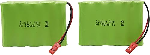 Miniatura 2 de Blomiky Paquete de 2 baterías AA de 6 V 900 mAh con enchufe JST y cable de cargador USB, adecuado para nueva excavadora Huina 540 Dump 520 RC y 510