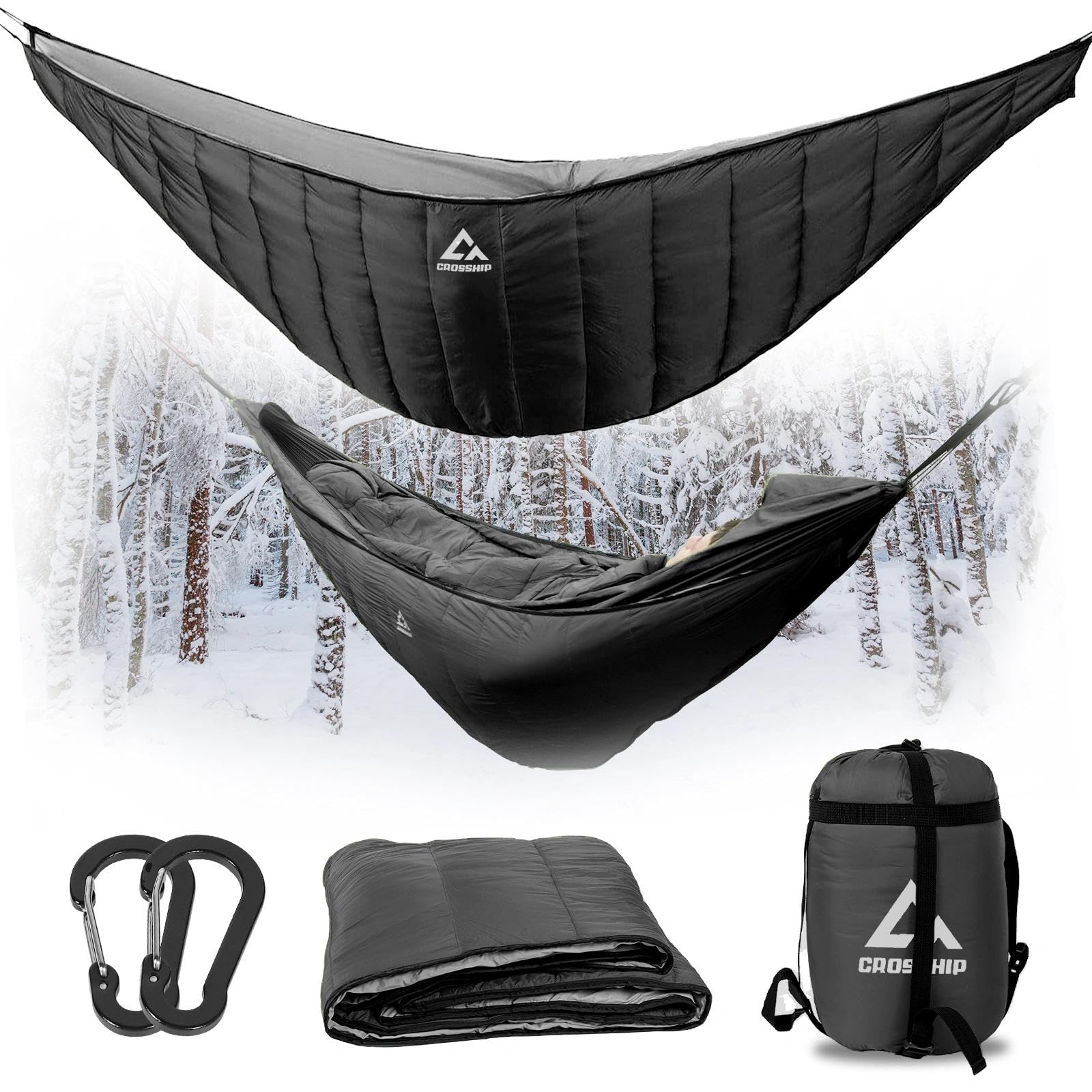 CROSSHIP Hammock Underquilt for Camping Hammock - Black - Full Length Camping Quilt for Lightweight Soft Warm 3-4 Seasons 41-68°F, for Hiking Backpacking Traveling Beach (Hold Up to 500lbs) — image 1