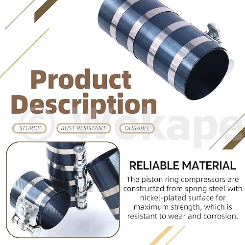 Miniatura 3 de Juego de 4 herramientas de compresor de anillo de pistón de 3 pulgadas con medidor de sensor, compresor de anillo de pistón de motor de automóvil