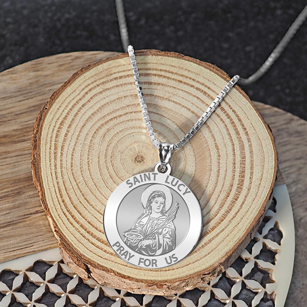 PicturesOnGold.com Saint Lucy Pendant Religious Medal - 1 Inch Size of a Quarter Solid 14K Yellow Gold - Protection Jewelry Christian Gift for Men & Women - Image 8