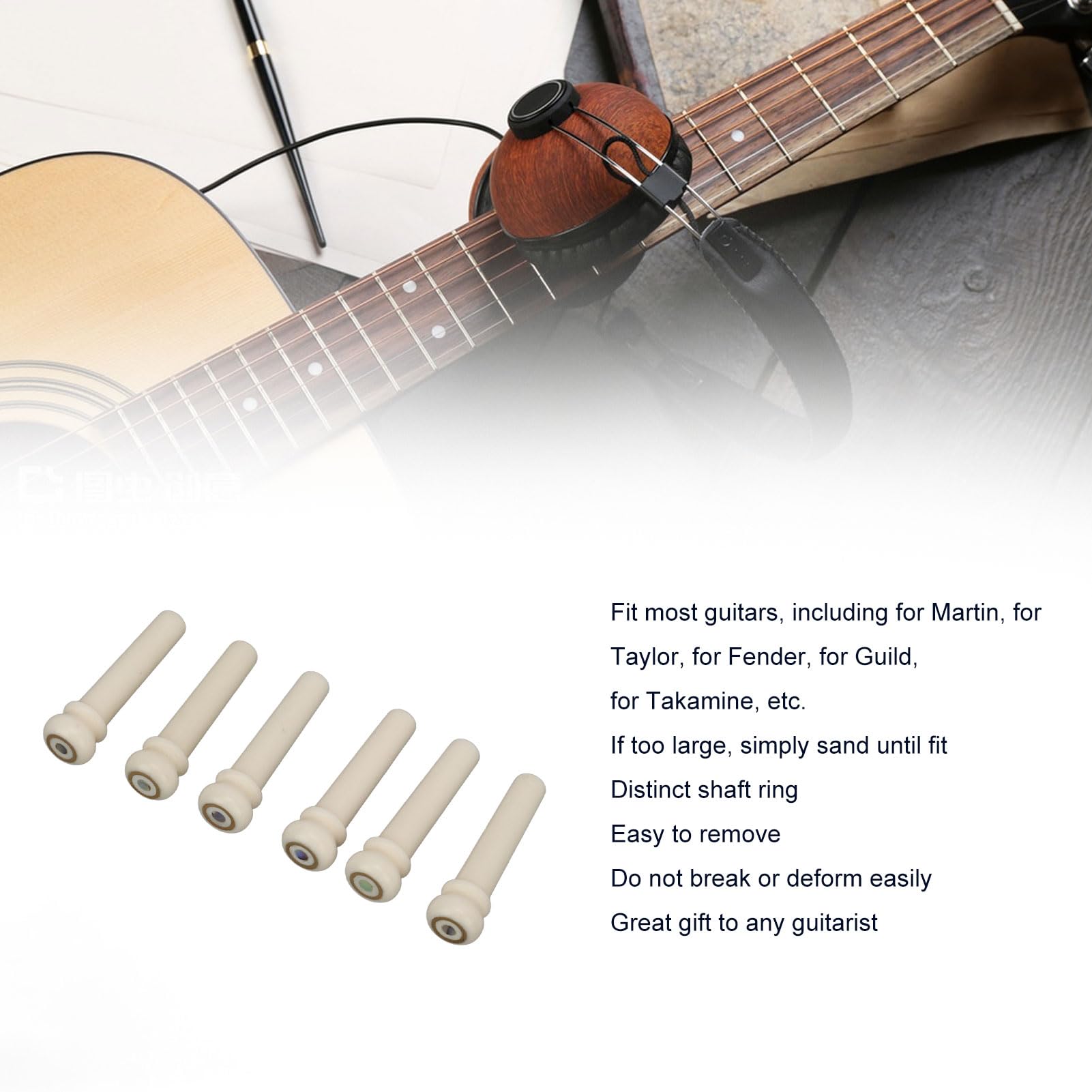 Mtlavishy Pins 6pcs Bone Bridge para guitarras acústicas con incrustaciones de puntos Timbre y sonido Estándar de sonido 1T se adapta a la mayoría de las guitarras