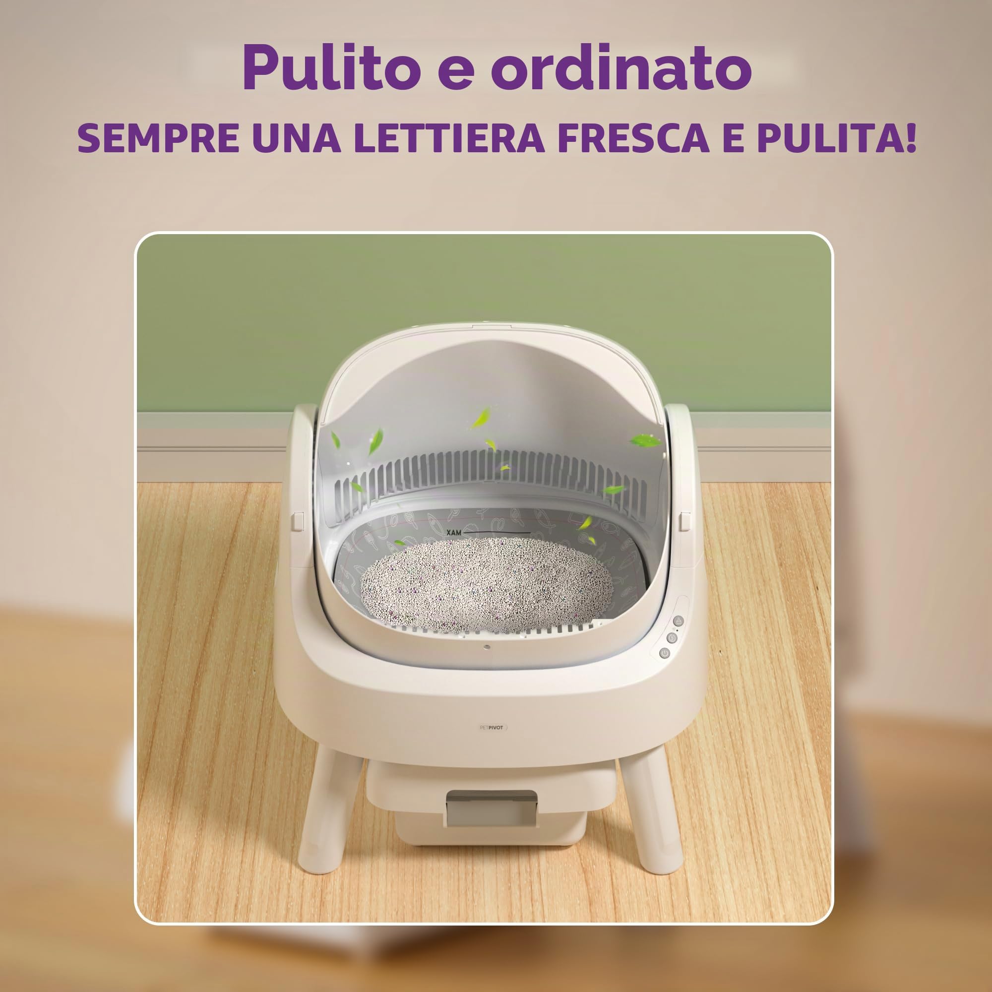 PetPivot Lettiera autopulente con design aperto, modalità automatiche e manuali, pulizia istantanea e pala semplice, ideale per gatti di grandi dimensioni, adatta per famiglie multigatti