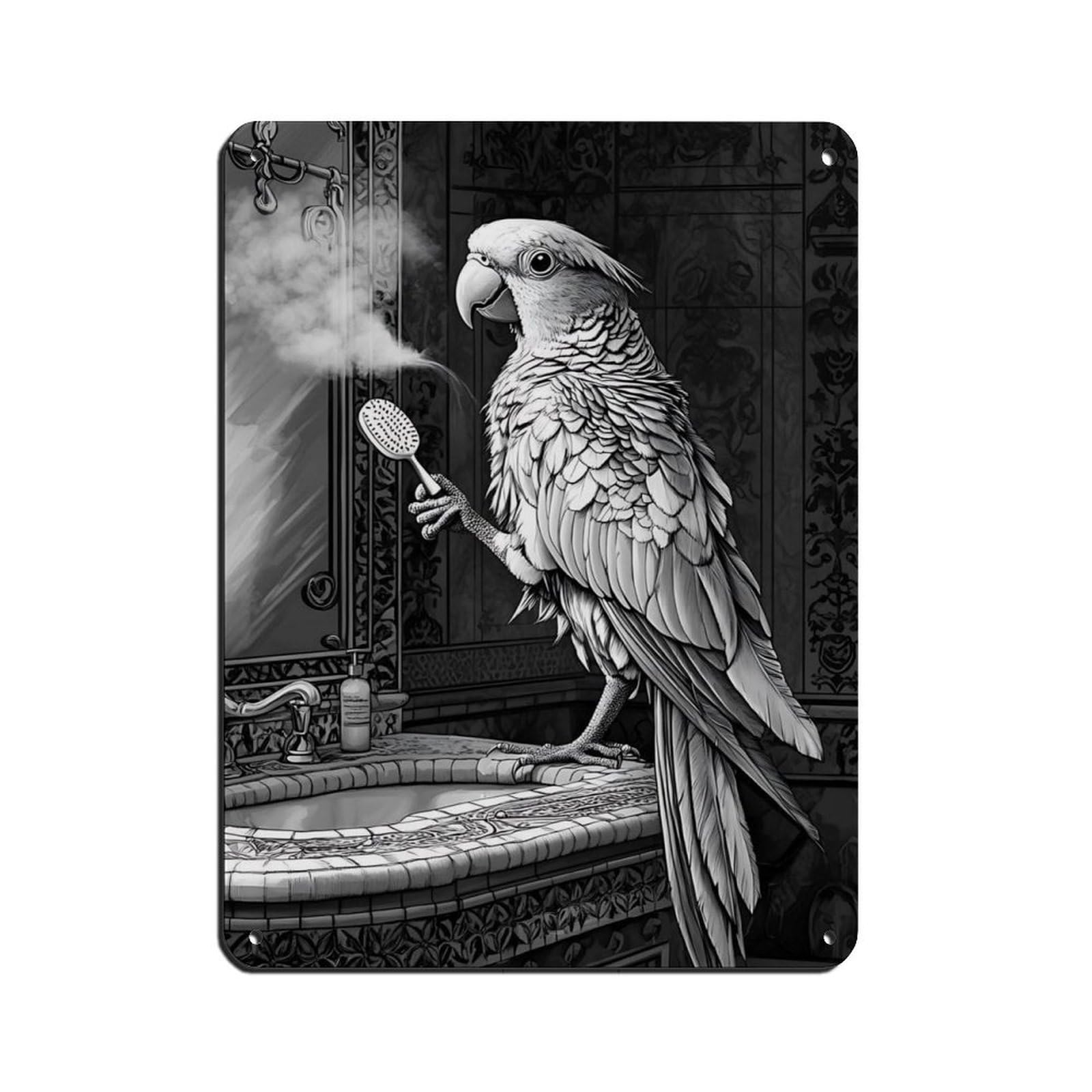 Quirky Parrot Bathroom Art Tin Sign Vintage Metal Pub Club Cafe Bar Home Wall Art Decoration Poster Retro 12x16inch(30x40cm)