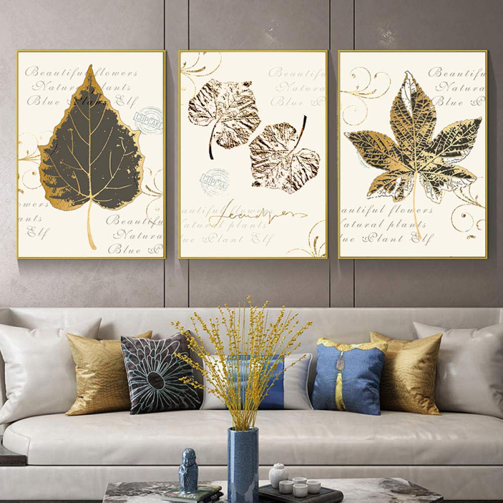 TougMoo Retro Gloden Leaf Wall Art Pictures Palm Botanical Quote Nordic Posters And Prints Canvas Painting Living Room Decor 30 * 40cm