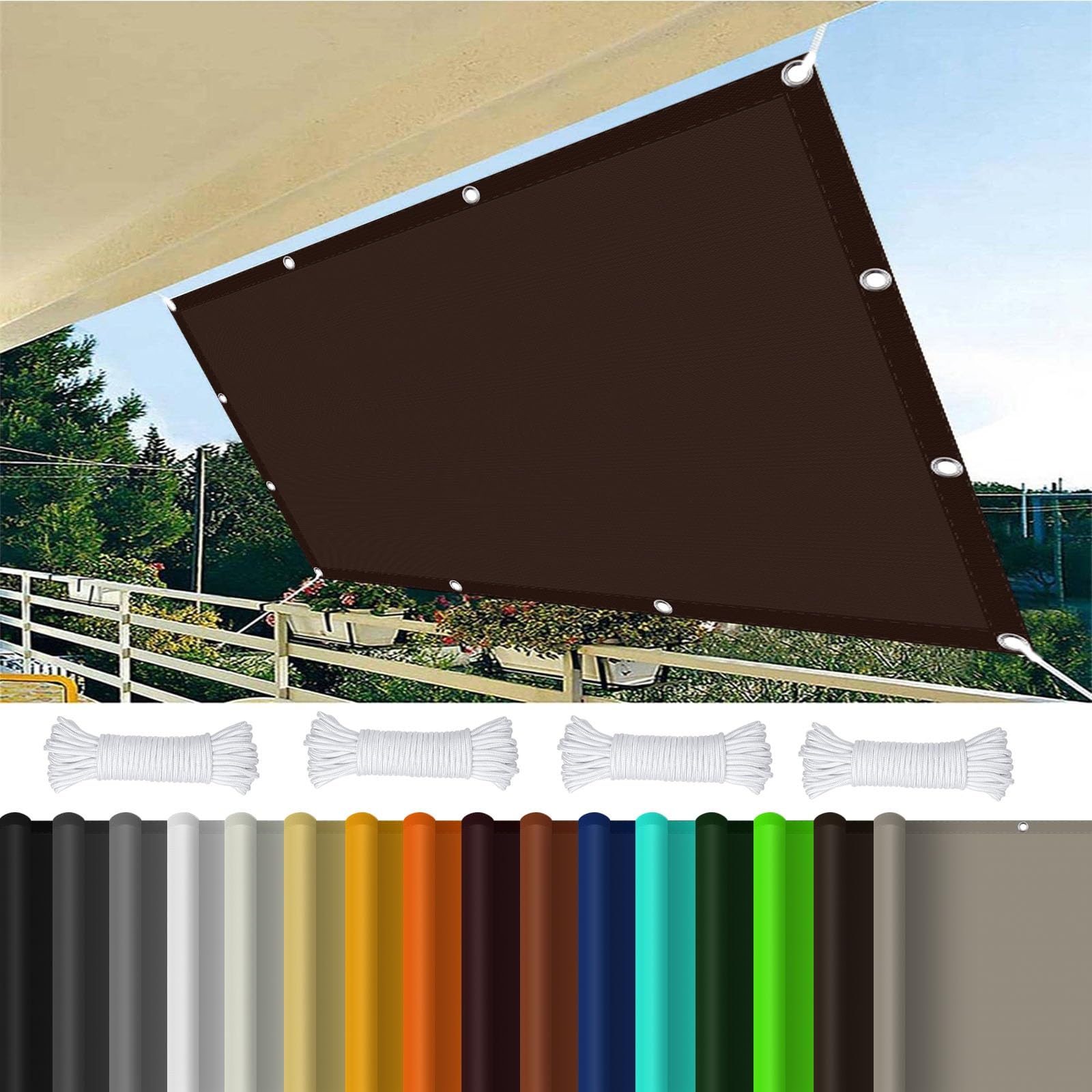 Voile d'ombrage imperméable 3x5m marron pour protection pluie et soleil de terrasse