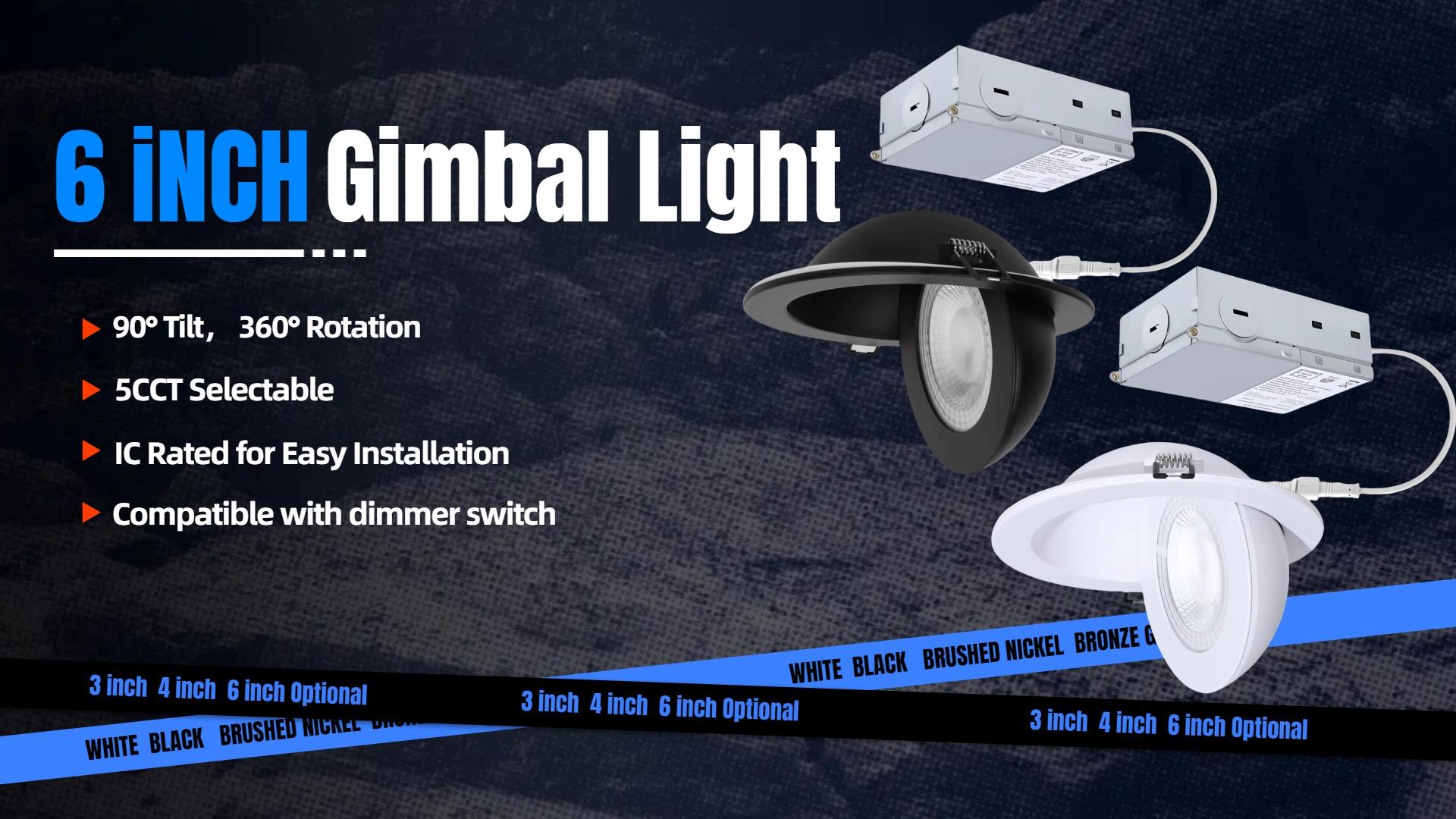 Image of POPANU 6-Inch Gimbal Recessed Light - 12W 90 Tilt & 360 Rotation, 5CCT (2700K-5000K), IC Rated LED Eyeball Recessed Lighting, for Sloped Ceilings, Soffit Light, Hallyway，Kitchens, White 6 Pack